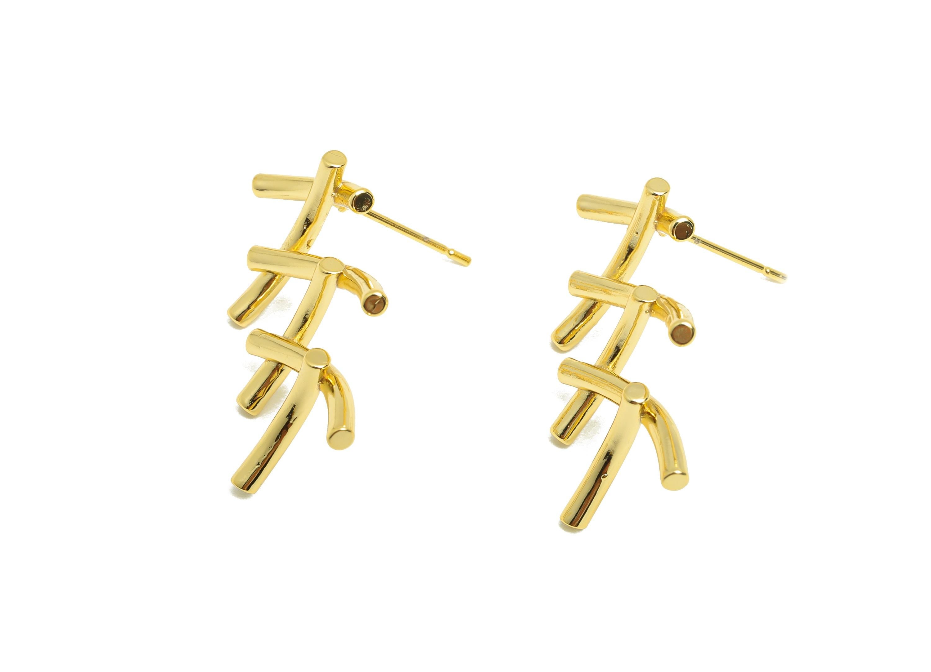 Brass Geometric Earring - Gold Intertwined Bar Ear Post for Girls - Daily Wear Earring - 18K Real Gold Plating -26.17x19.83x2.03mm - RGP8990 - DOMEDBAZAAR