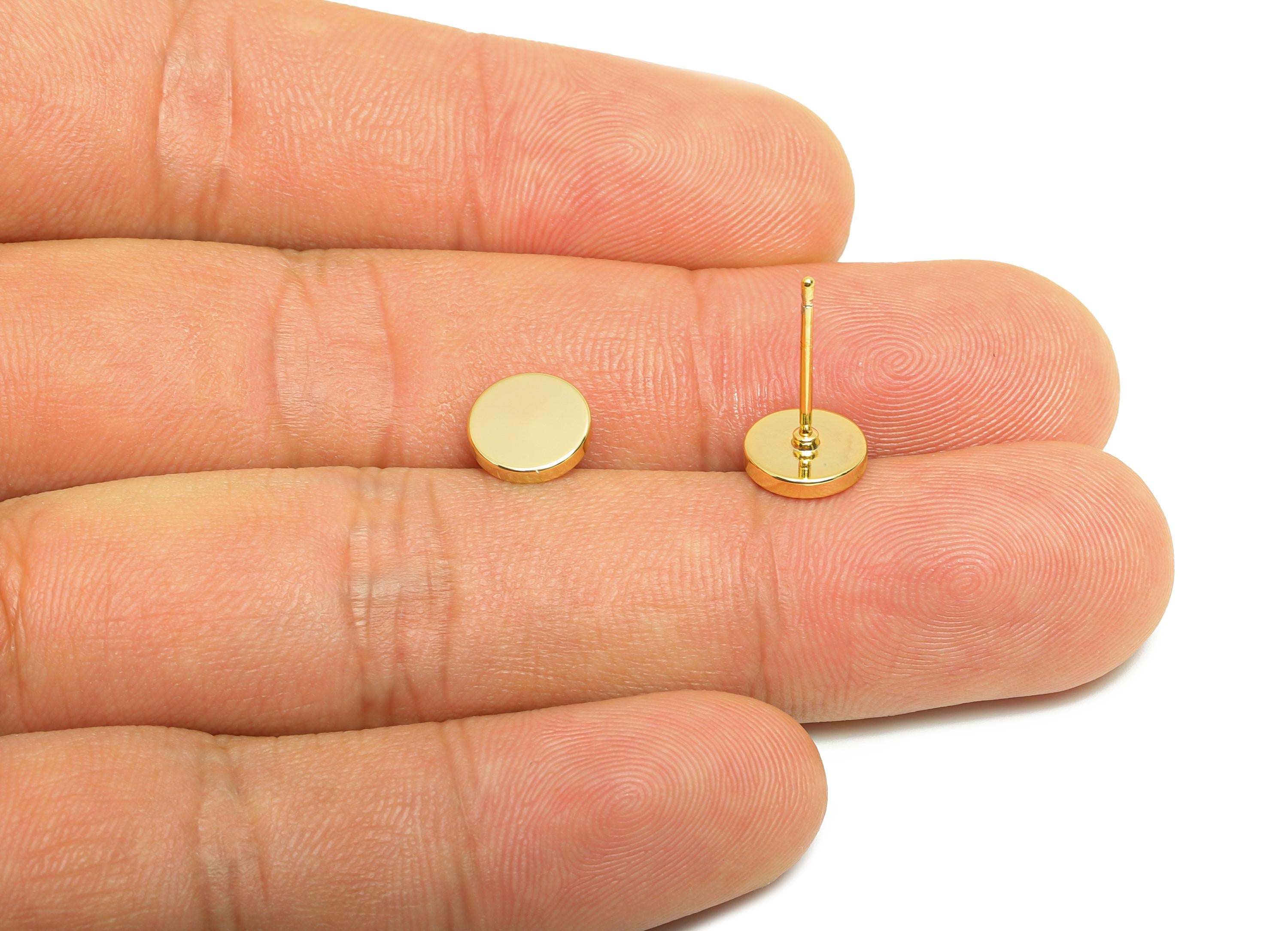 Brass Tiny Round Earring - Gold Geometric Ear Post for Girls - Mini Daily Wear Earring - 18K Real Gold Plating - 8.04x8.04mmx1.56mm- RGP8992 - DOMEDBAZAAR