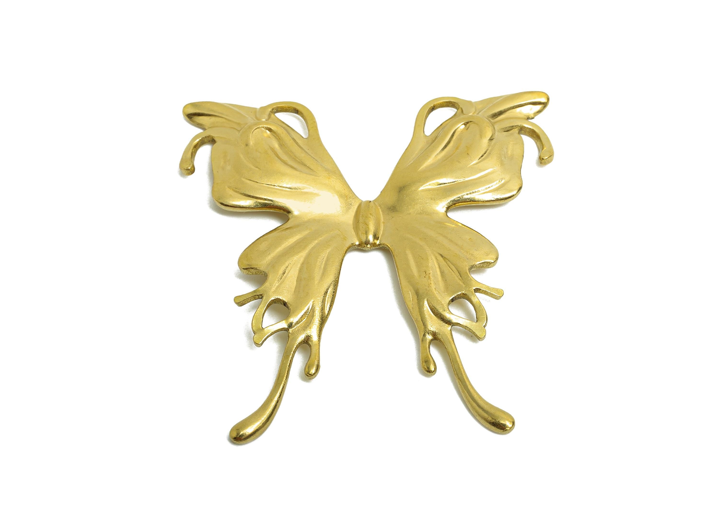 Brass Butterfly Earring Charm - Raw Brass Ornate Butterfly Flowing Wing - Decorative Butterfly Necklace - Elegant Pendant -43x41x2mm-PP10779 - DOMEDBAZAAR