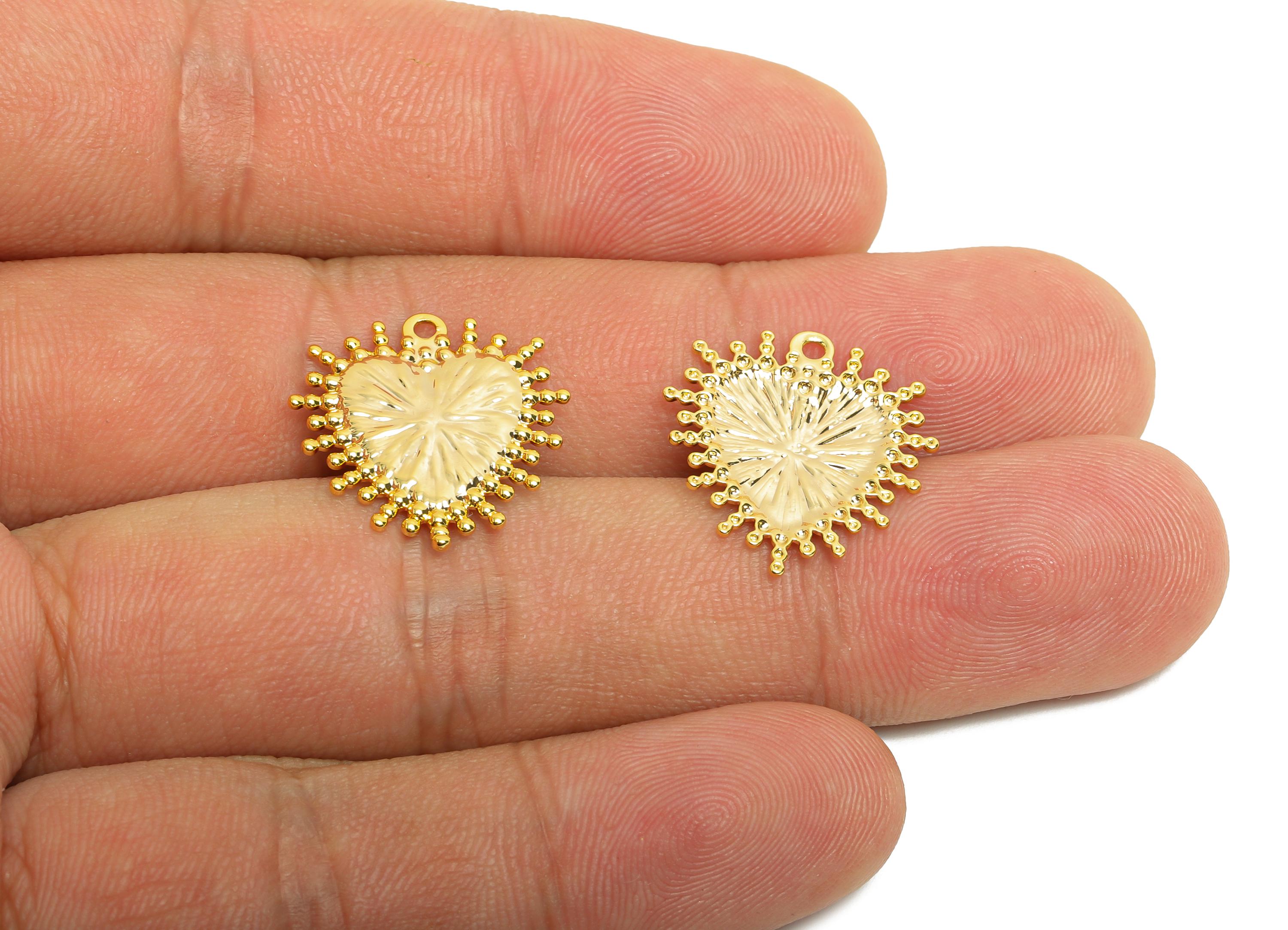 Brass Heart Earring Charm - Brass Minimalist Heart Charm - Vintage Textured Heart Jewelry - 18k Real Gold Plating - 19x17x1mm - RGP10029 - DOMEDBAZAAR