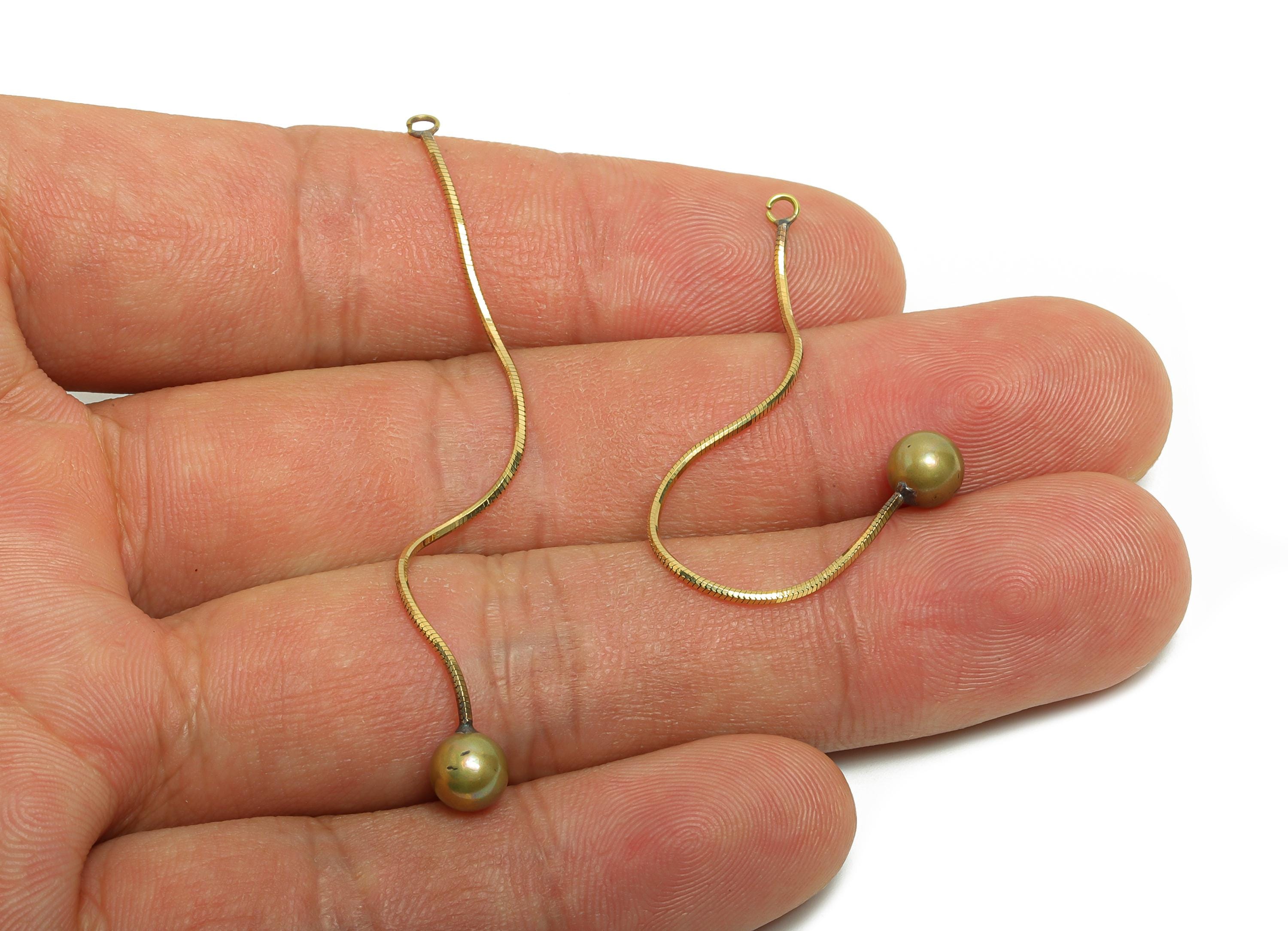Brass Ball Dangle Earring Charm - Raw Brass Minimalist Hanging Bead Charm - Brass Chain Ball Drop Pendant - 65x5x5mm - PP10763 - DOMEDBAZAAR