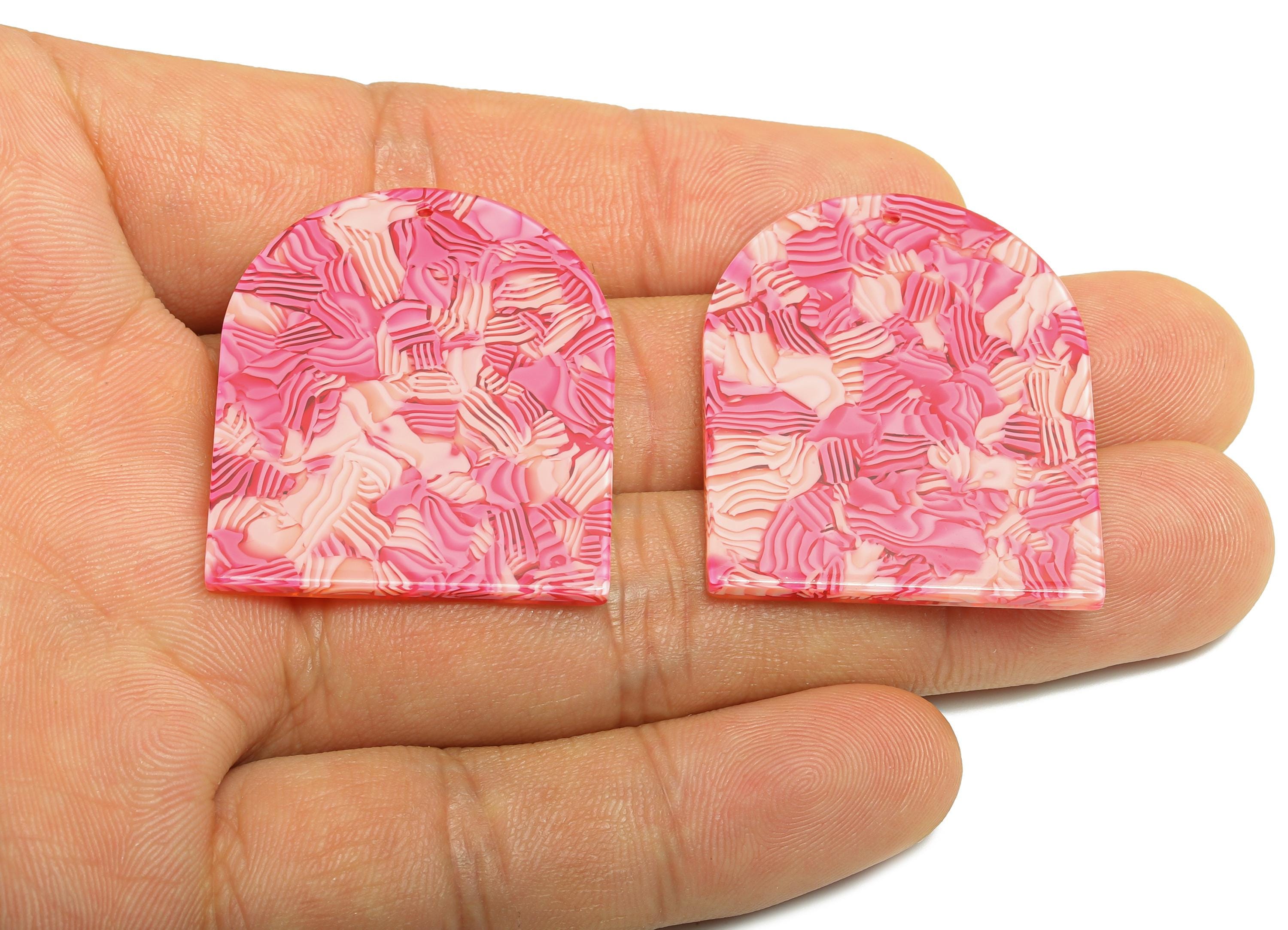 Semi Circular Top Charm - PVC Pink Marbled Geometric Charm - Modern Jewelry - Handmade Accessory - DIY Accessories - 36x30x2mm - AC2638-A820 - DOMEDBAZAAR