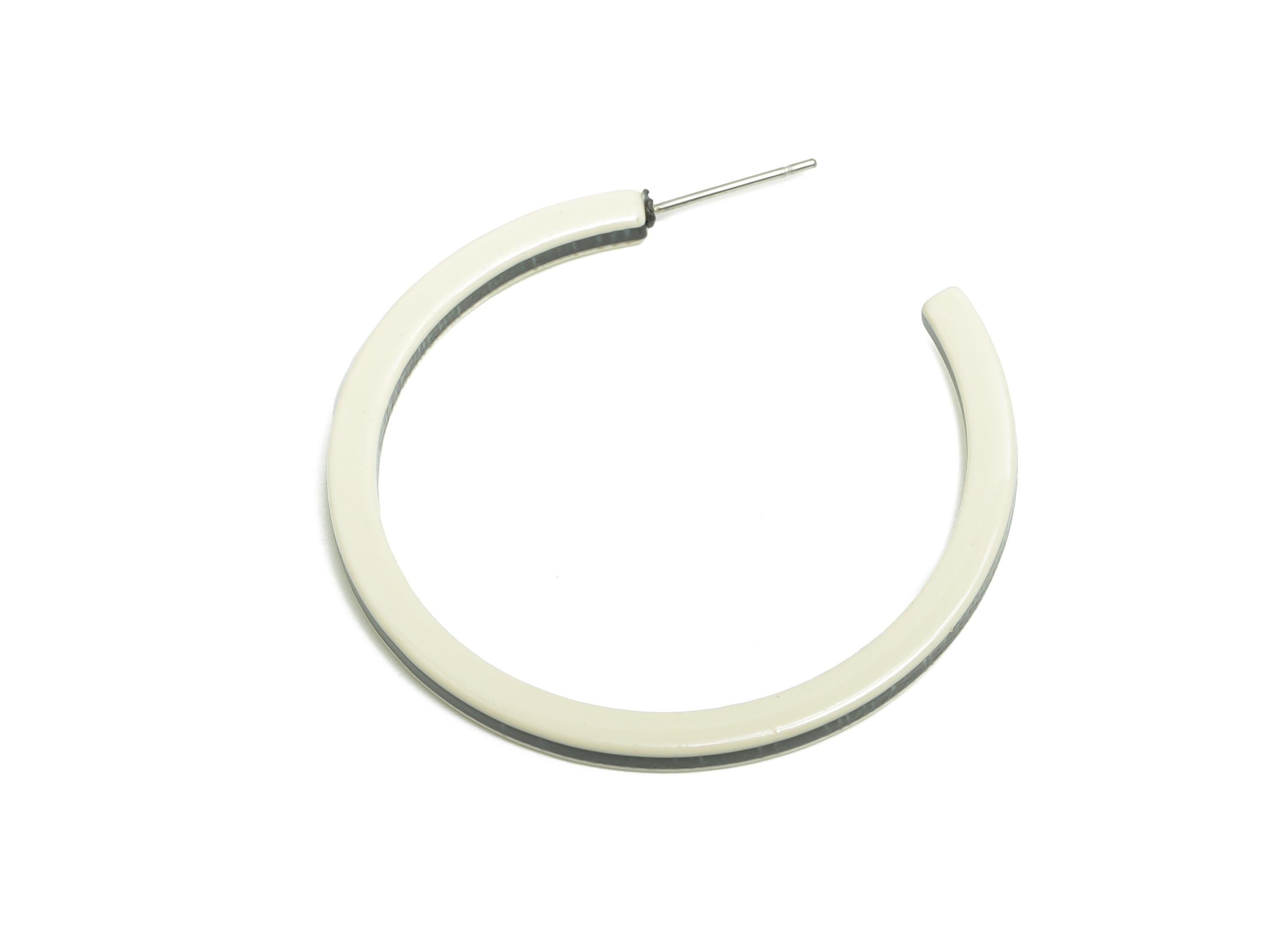 Acetic Acid Hoop Stud Earring - White Open Hoop C Geometric Charm - Hoop Earring Post - Handmade Accessory - 43x40x2.7mm - AC2633-A717 - DOMEDBAZAAR