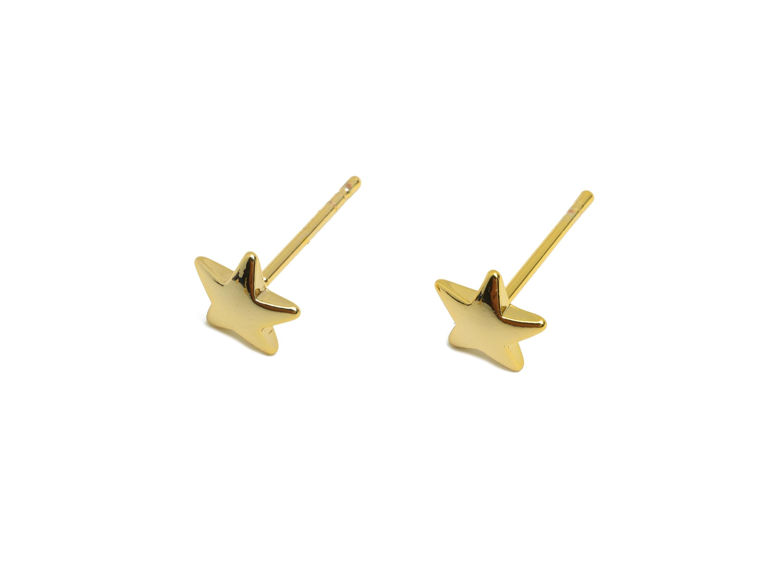 Brass Tiny Star Earring - Gold Minimalist Earring Post - Five-Pointed Star Daily Wear Ear - 18K Real Gold Plating - 7.14x7.14x1.46mm-RGP8994 - DOMEDBAZAAR