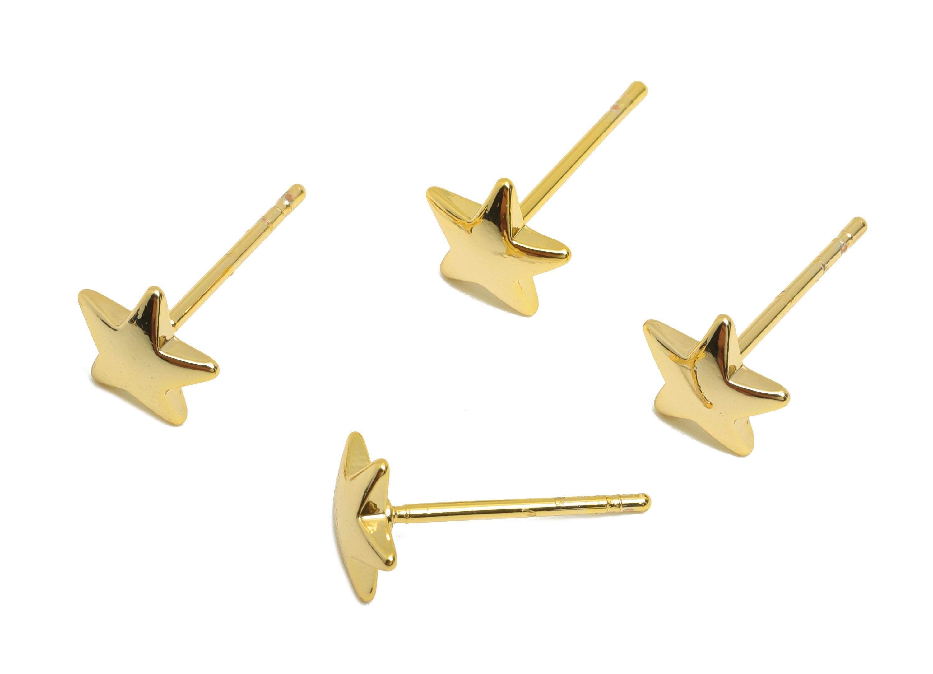 Brass Tiny Star Earring - Gold Minimalist Earring Post - Five-Pointed Star Daily Wear Ear - 18K Real Gold Plating - 7.14x7.14x1.46mm-RGP8994 - DOMEDBAZAAR