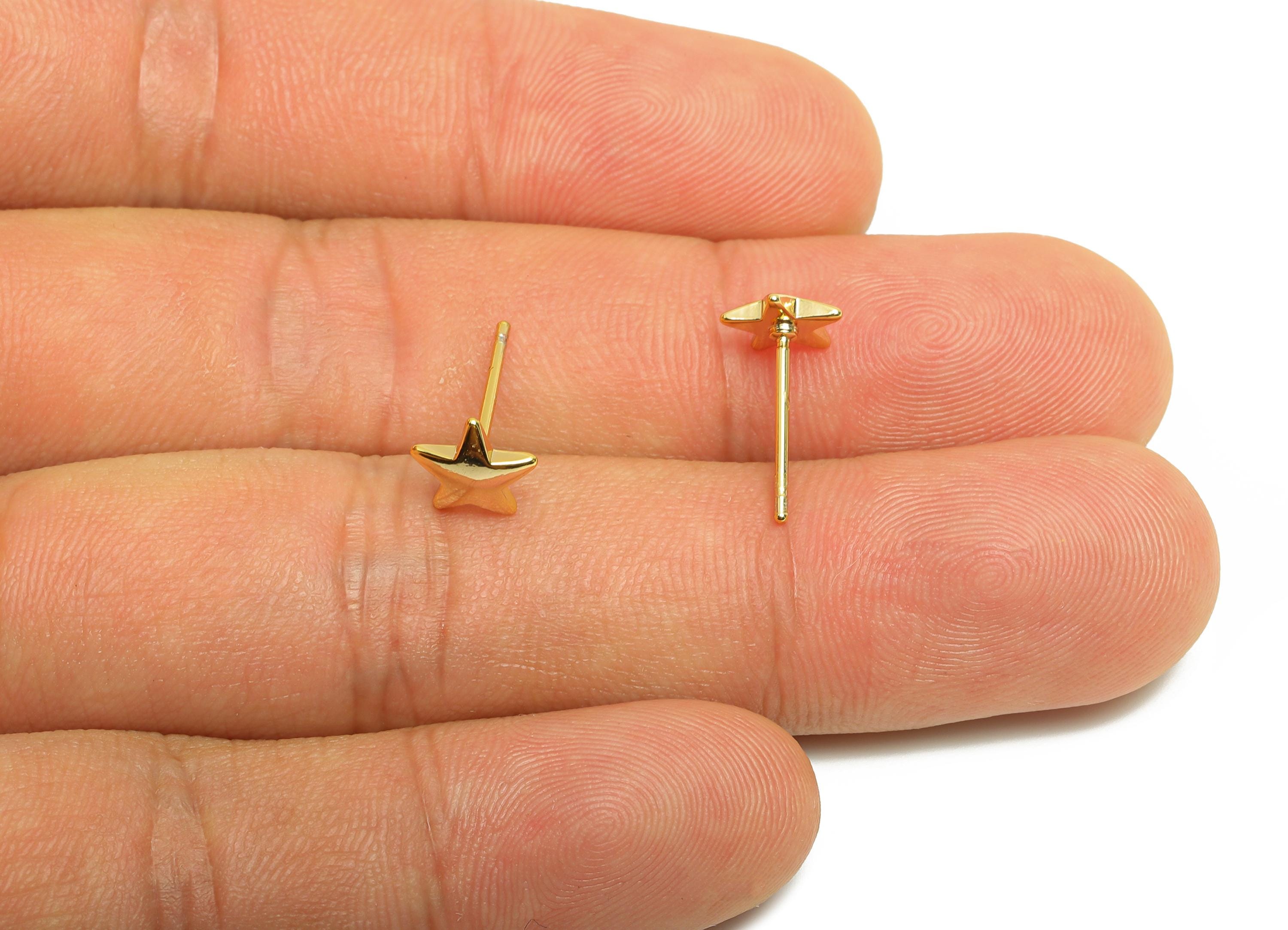 Brass Tiny Star Earring - Gold Minimalist Earring Post - Five-Pointed Star Daily Wear Ear - 18K Real Gold Plating - 7.14x7.14x1.46mm-RGP8994 - DOMEDBAZAAR