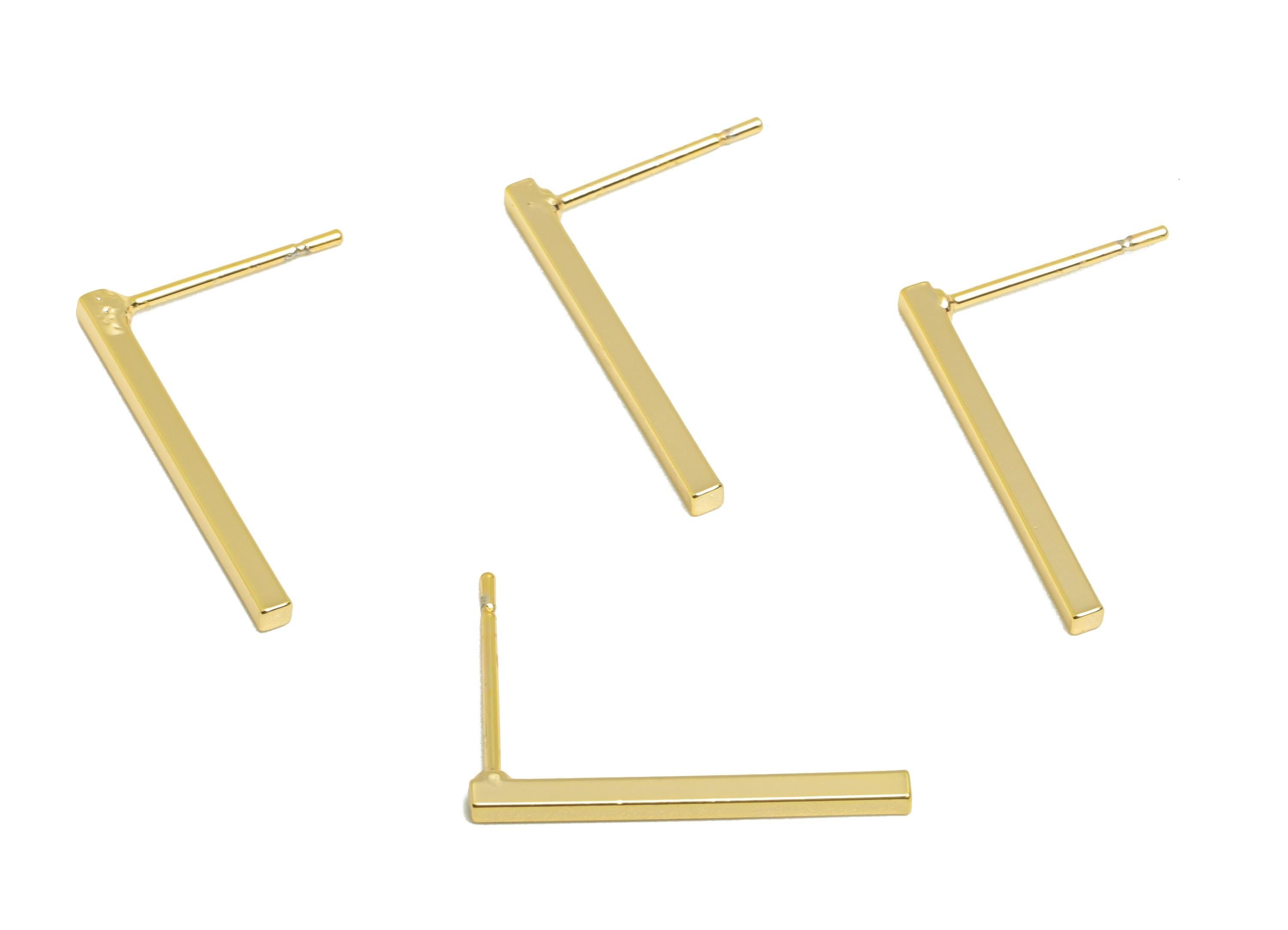 Brass Bar Earring Stud - Minimalist Earring Post for Woman - Gold Bar Daily Wear Earring - 18K Real Gold Plating - 19.5x13.25x1.47mm-RGP8995 - DOMEDBAZAAR