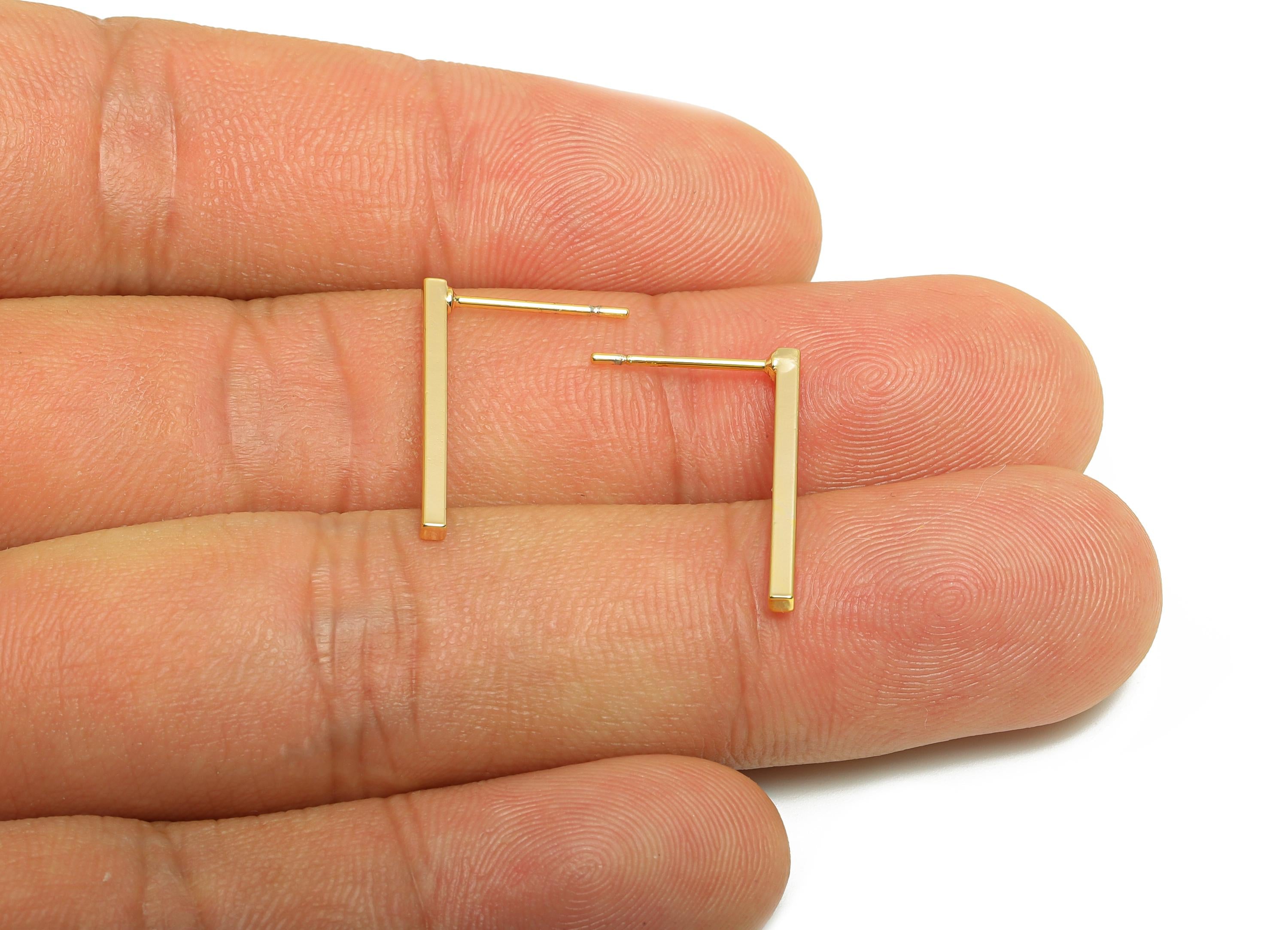 Brass Bar Earring Stud - Minimalist Earring Post for Woman - Gold Bar Daily Wear Earring - 18K Real Gold Plating - 19.5x13.25x1.47mm-RGP8995 - DOMEDBAZAAR