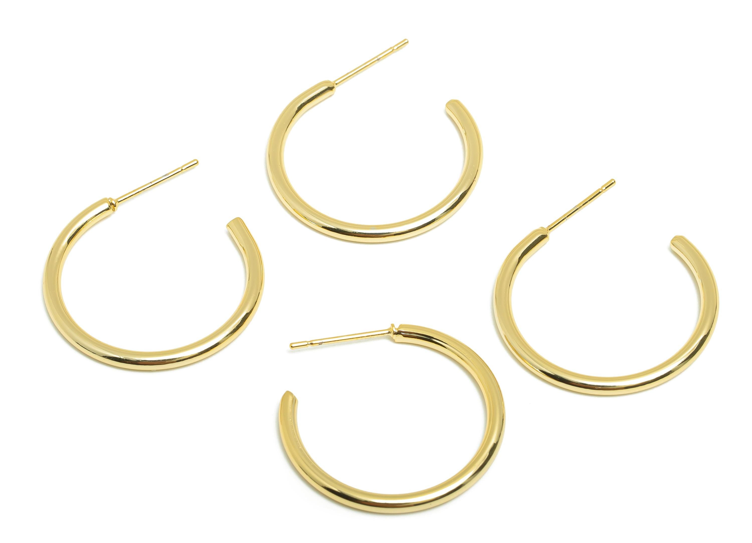 Brass Circle Earring Stud - Gold Minimalist C Hoop Earring Post - Daily Wear Earring - 18K Real Gold Plating - 31.31x27.86x1.7mm - RGP8997 - DOMEDBAZAAR