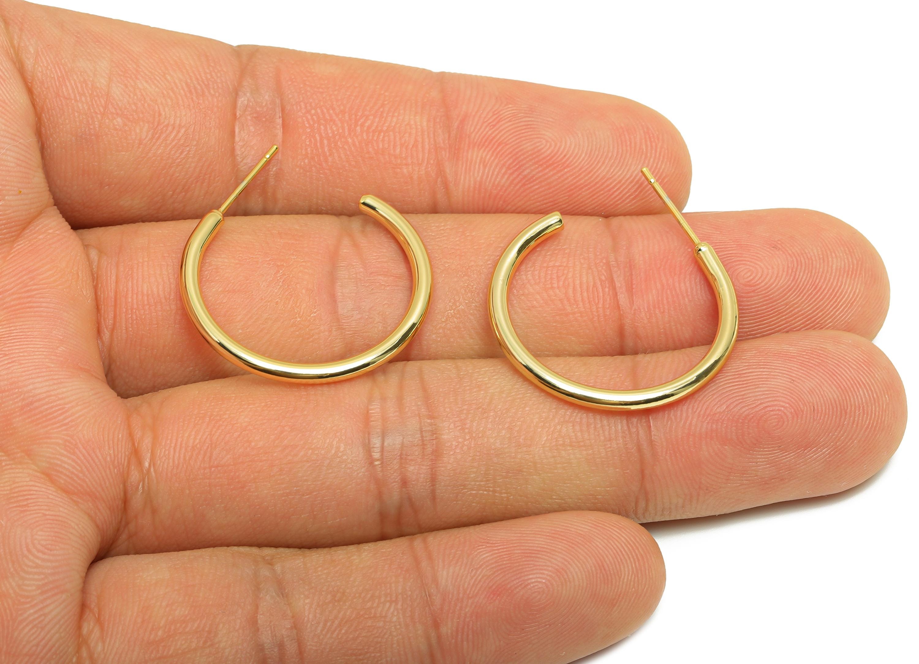 Brass Circle Earring Stud - Gold Minimalist C Hoop Earring Post - Daily Wear Earring - 18K Real Gold Plating - 31.31x27.86x1.7mm - RGP8997 - DOMEDBAZAAR