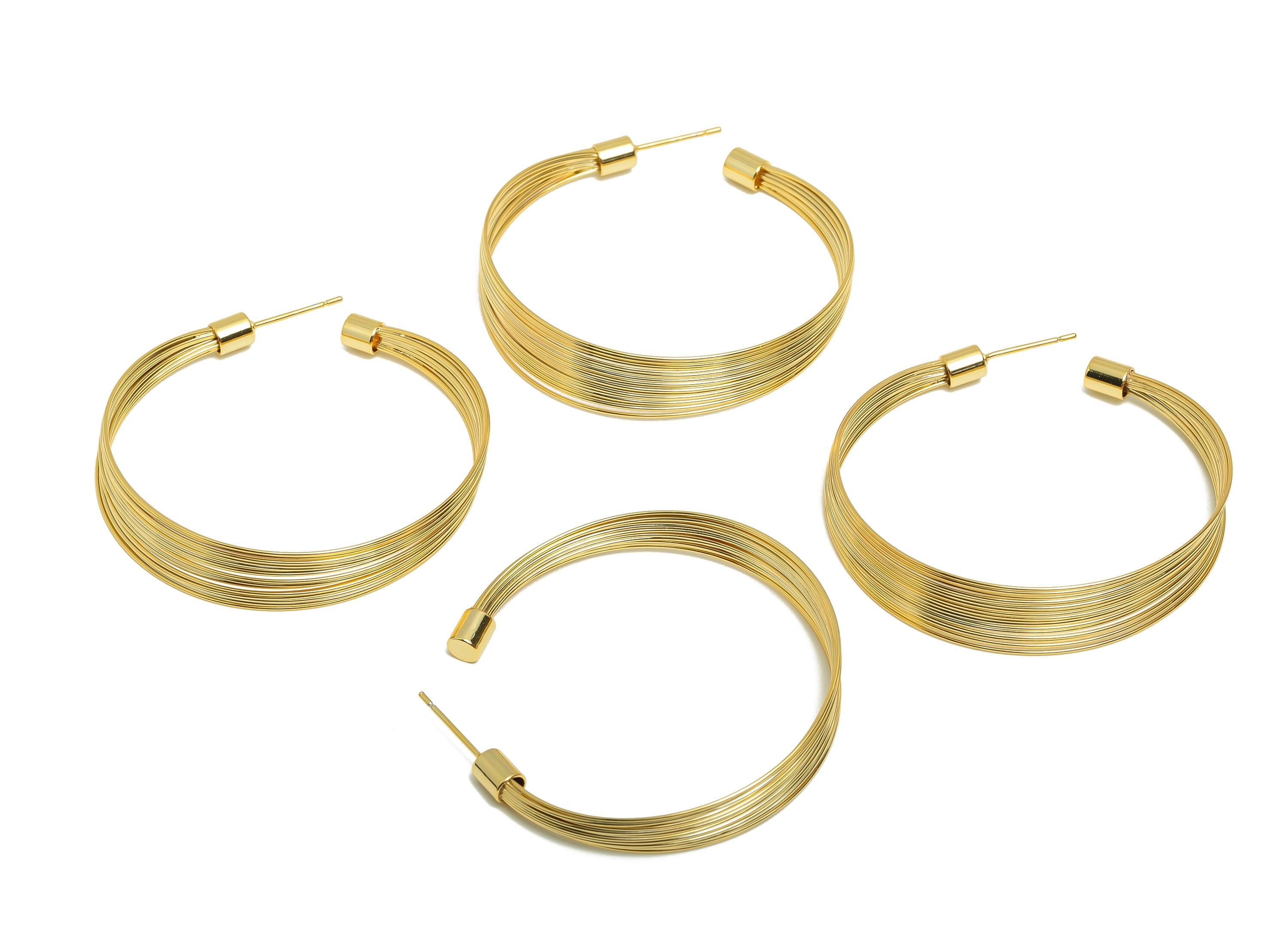 Gold Wires Hoop Earring Stud - Brass Layered C Hoop Earring - Textured Daily Wear Earring - 18K Real Gold Plating- 46.01x5.4x3.99mm- RGP8998 - DOMEDBAZAAR