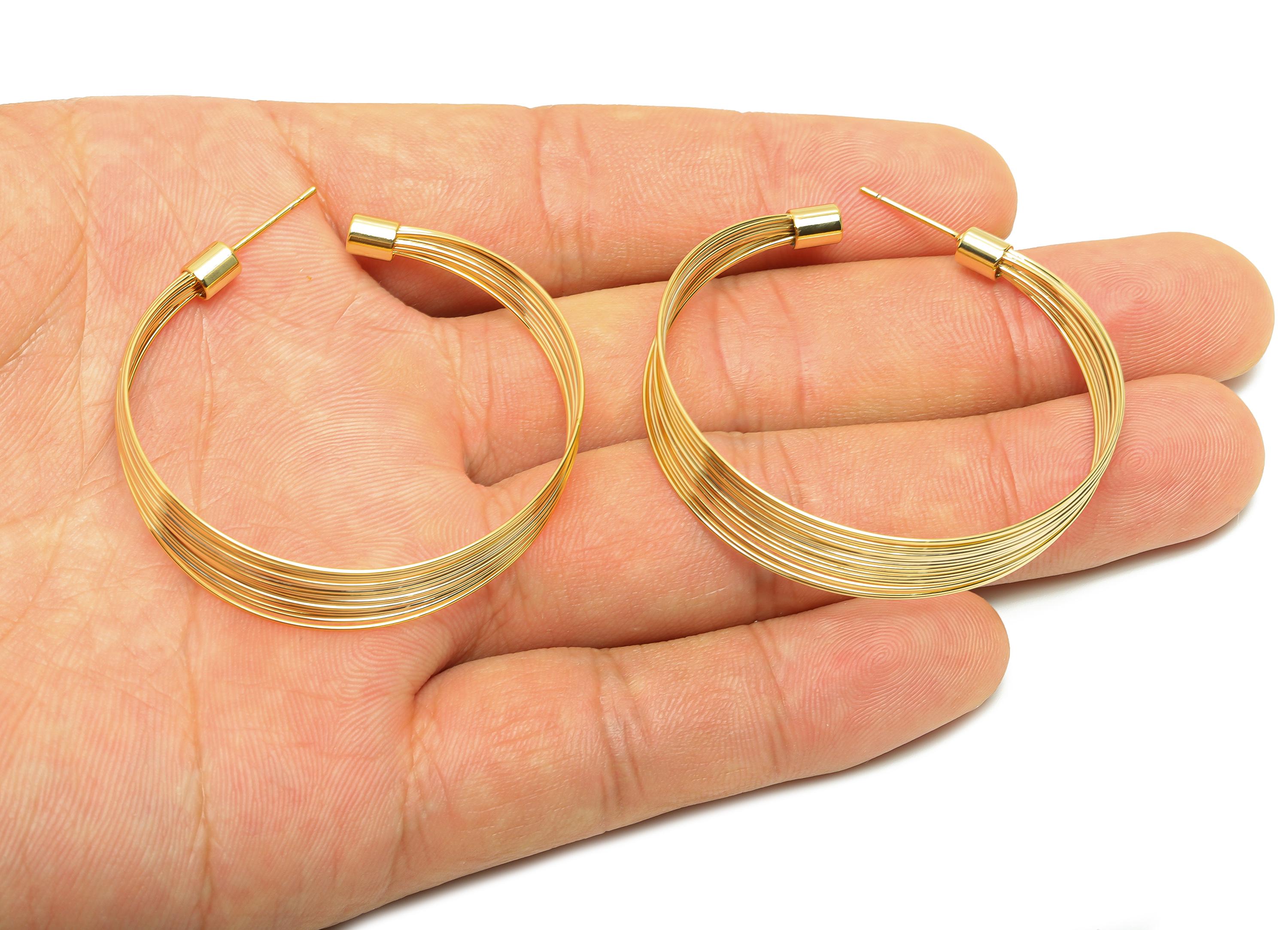 Gold Wires Hoop Earring Stud - Brass Layered C Hoop Earring - Textured Daily Wear Earring - 18K Real Gold Plating- 46.01x5.4x3.99mm- RGP8998 - DOMEDBAZAAR