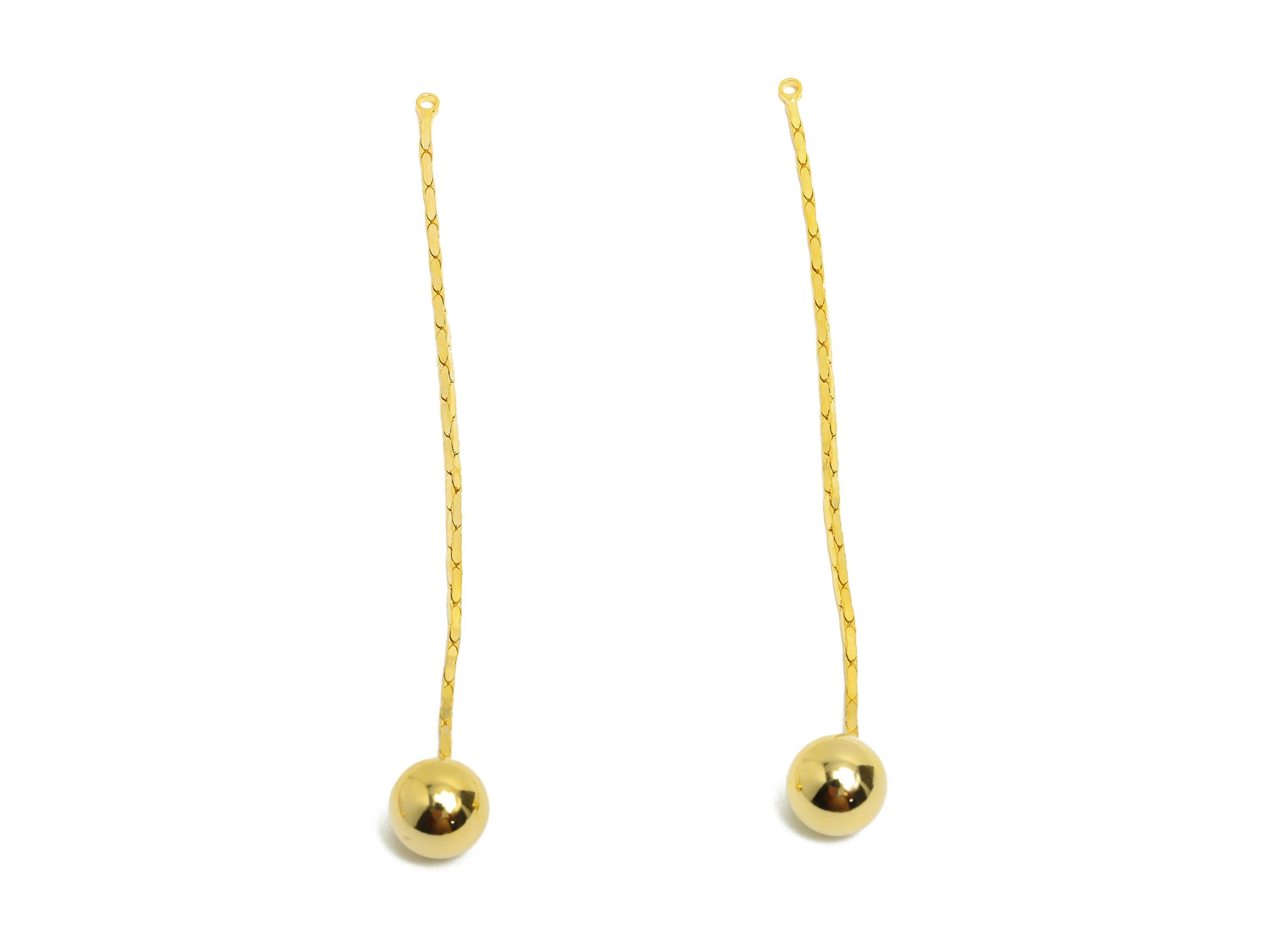 Brass Ball Dangle Earring Charm - Brass Minimalist Hanging Bead Charm - Chain Drop Pendant - 18K Real Gold Plated - 75x7x7mm - RGP10011 - DOMEDBAZAAR