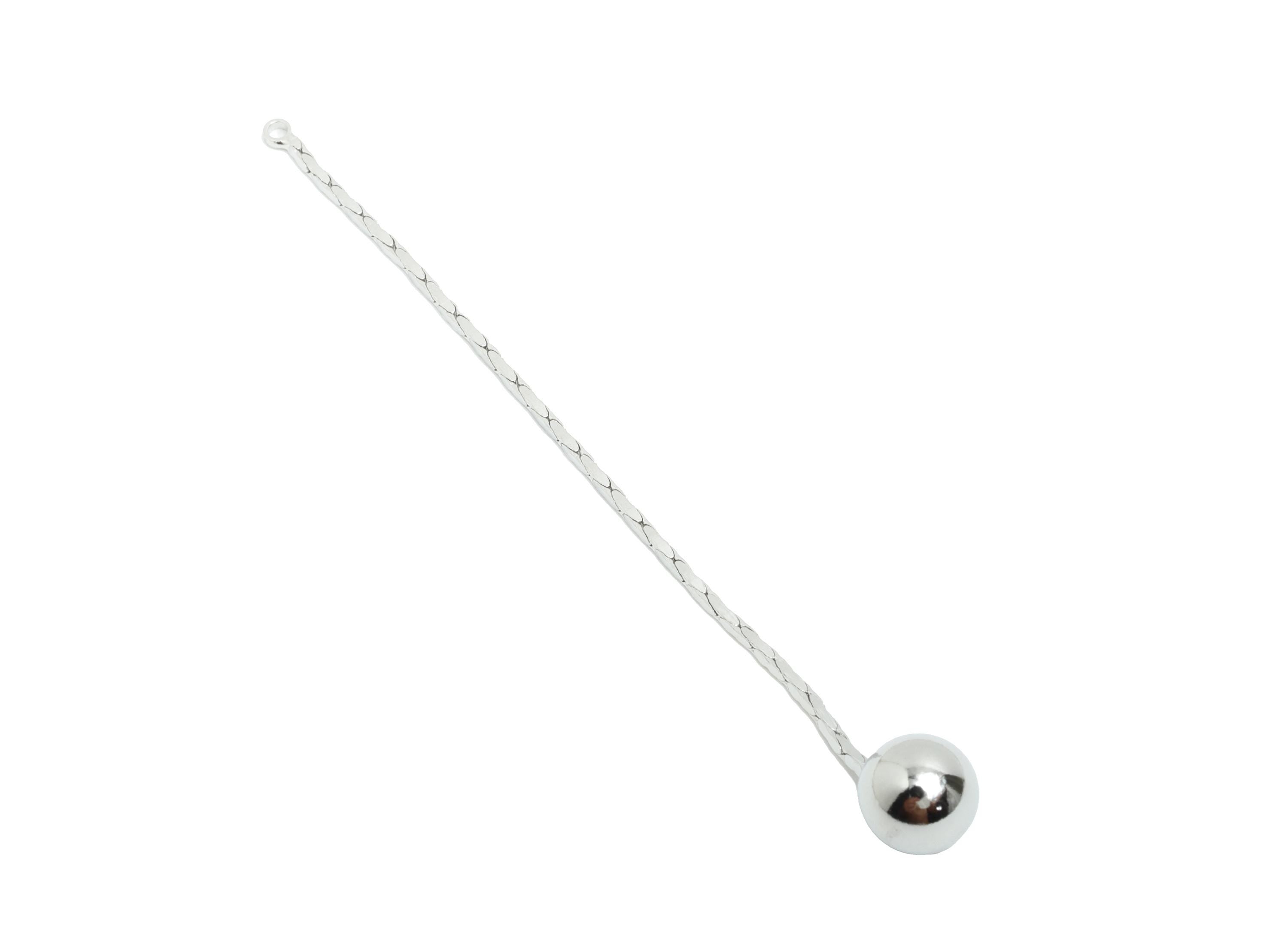 Brass Ball Dangle Earring Charm - Brass Minimalist Hanging Bead Charm - Chain Drop Pendant - 18K Real White Gold Plated - 75x7x7mm -RGP10010 - DOMEDBAZAAR