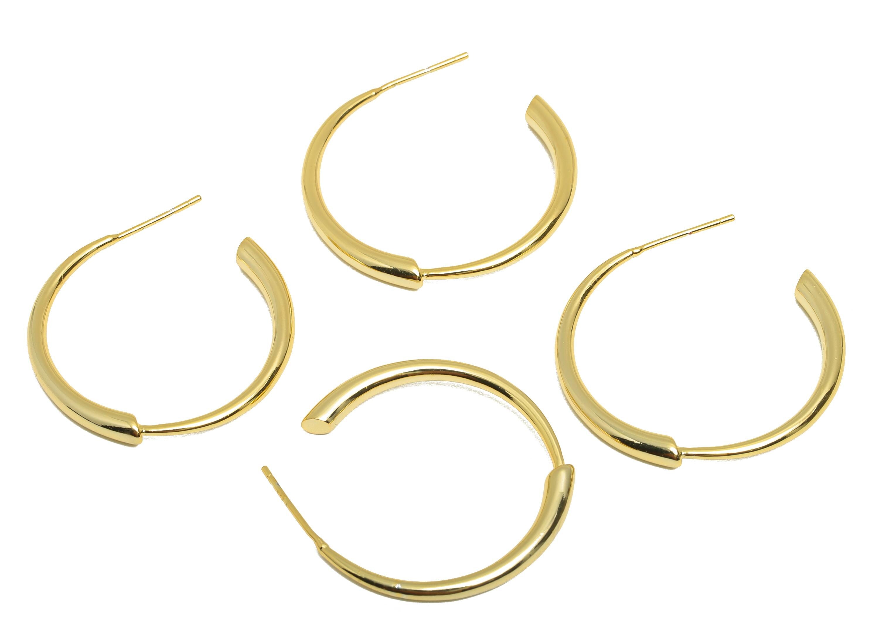 Brass Circle Earring Stud - Gold Minimalist C Hoop Earring Post - Daily Wear Earring - 18K Real Gold Plating - 28.93x3.02x3.05mm - RGP9001 - DOMEDBAZAAR