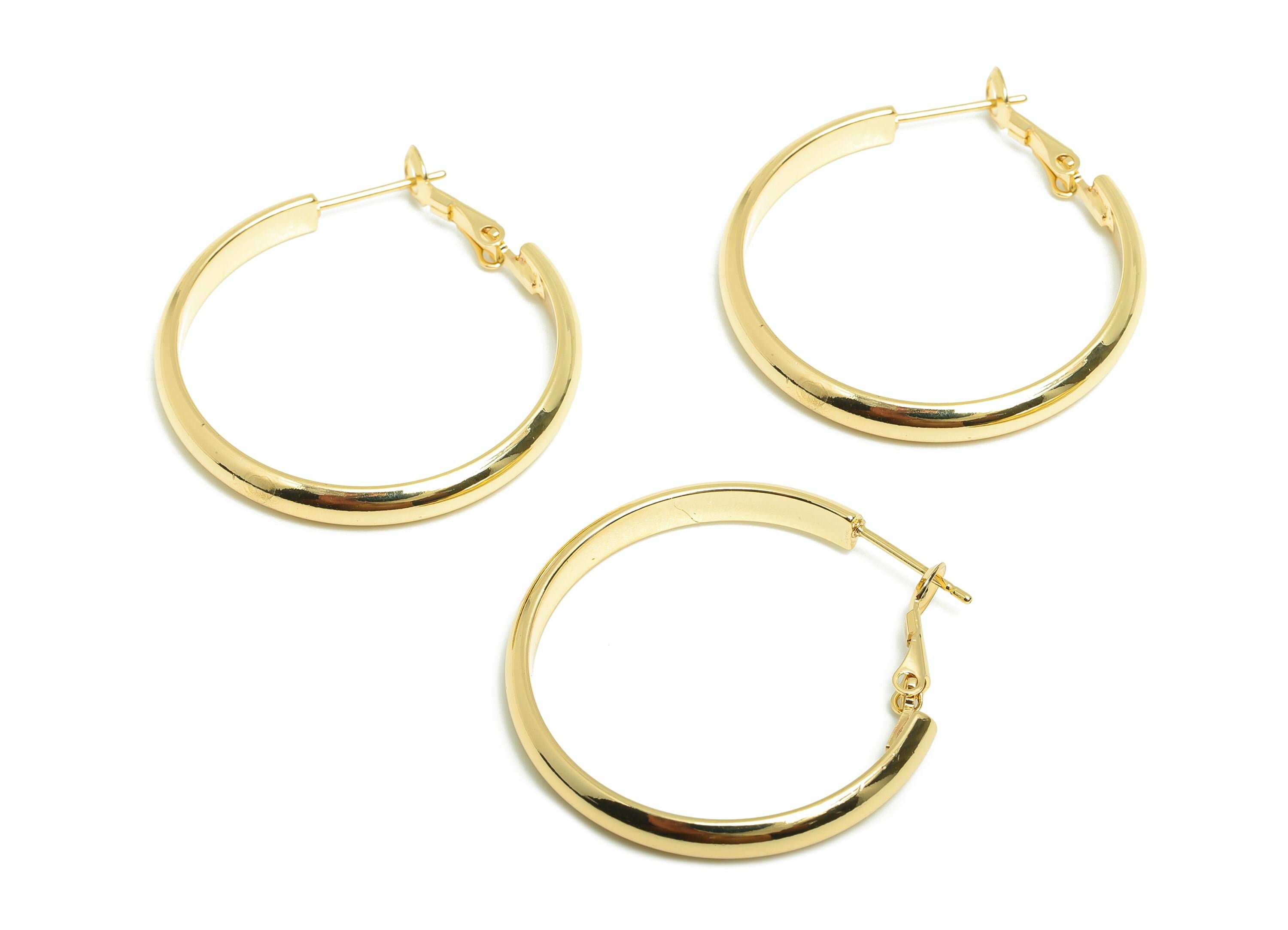 Brass Circle Hoop Earring - Gold Minimalist Huggie Earring - Round Daily Wear Earring - 18K Real Gold Plating - 36.22x34.92x2.1mm - RGP9004 - DOMEDBAZAAR