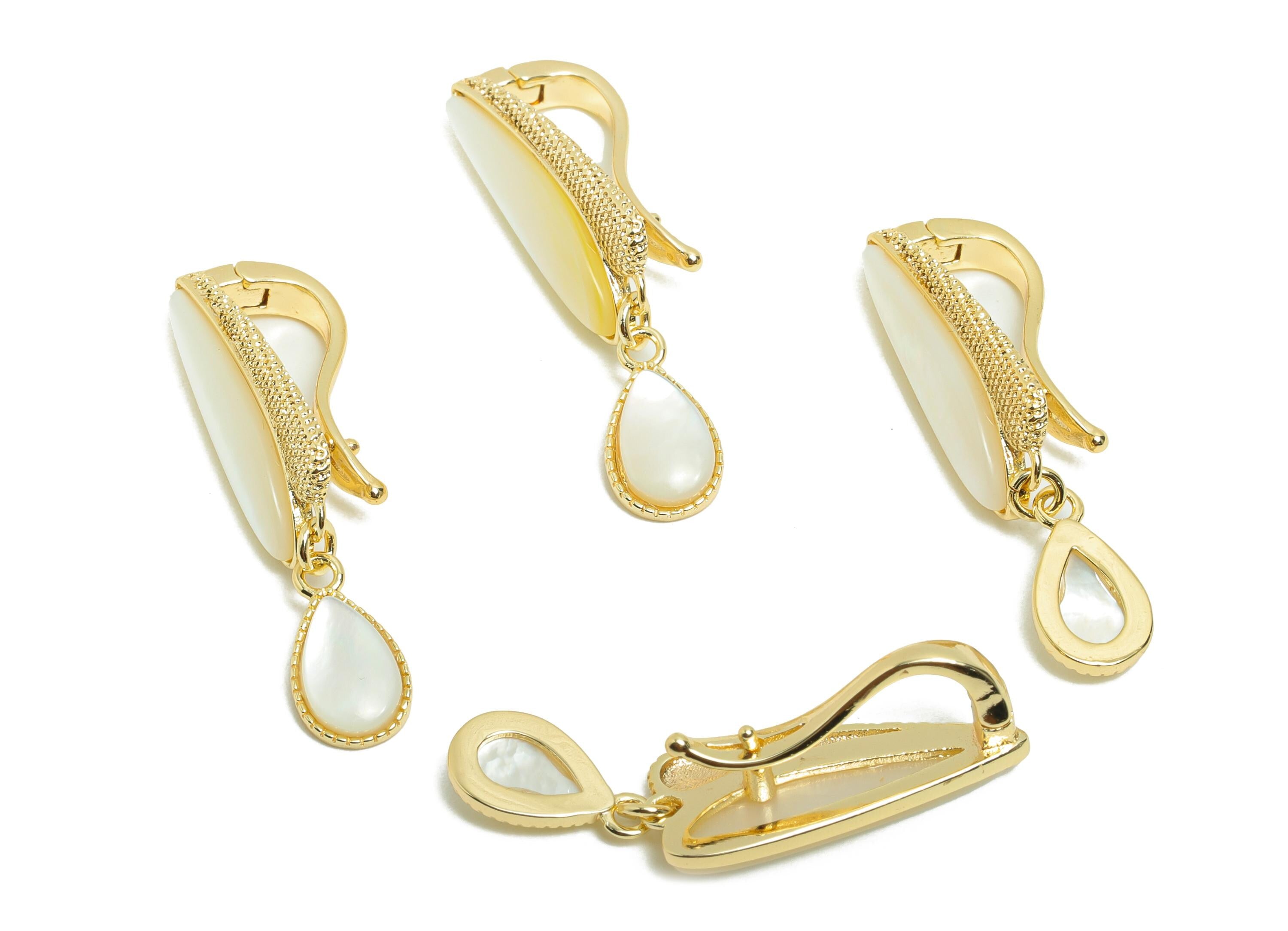 Gold Shell Clip Earring - Brass Elegant Gold Dangle Teardrop Earrings - Sophisticated Gold Geometry Shell Earring Cilp - 30x8x8mm - RGP9995 - DOMEDBAZAAR