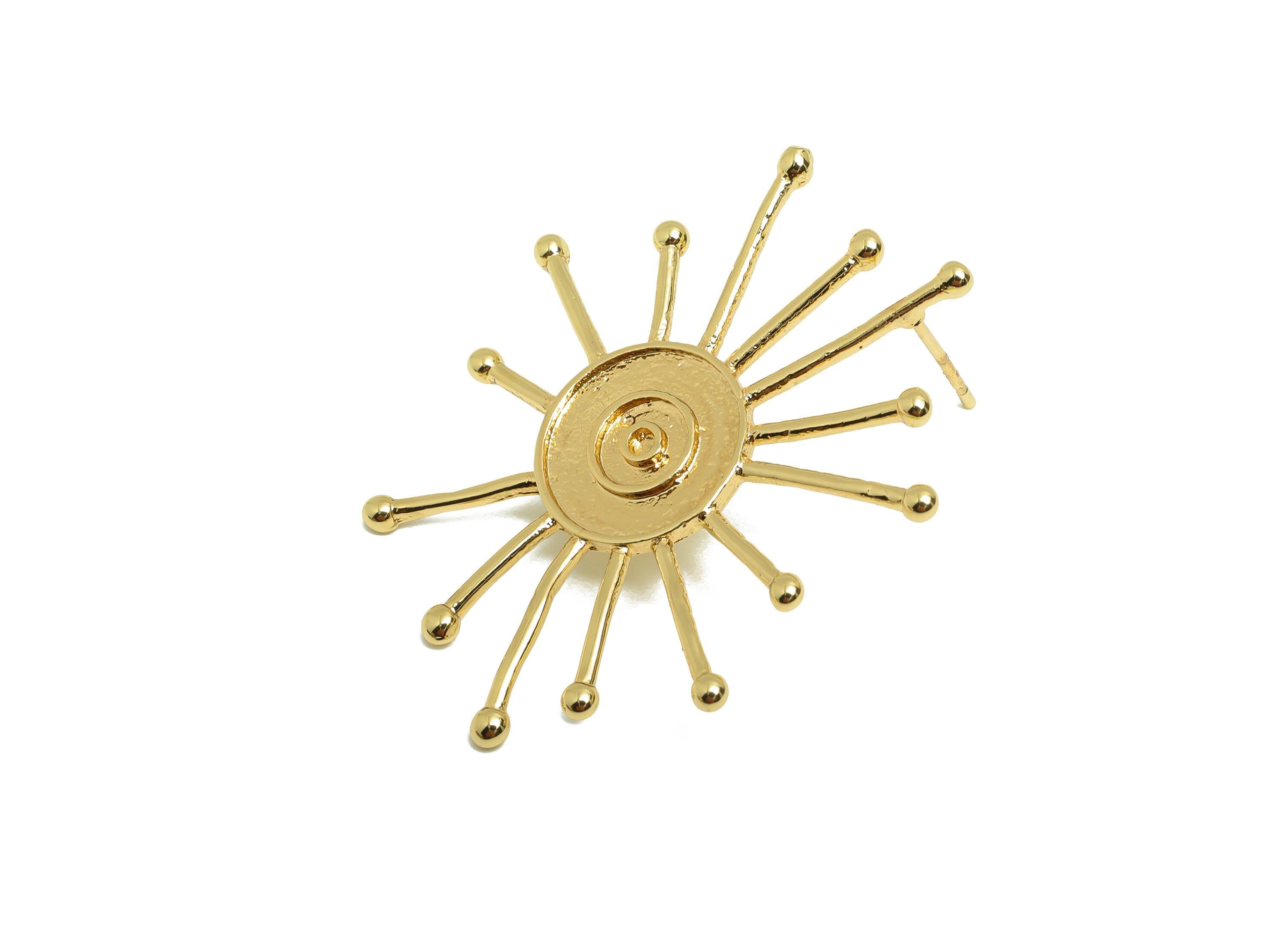 Brass Sunshine Earring - Textured Round Ear Stud for Girl- Gold Daily Wear Earring Post - 18K Real Gold Plating -36.93x31.34x1.89mm- RGP9005 - DOMEDBAZAAR