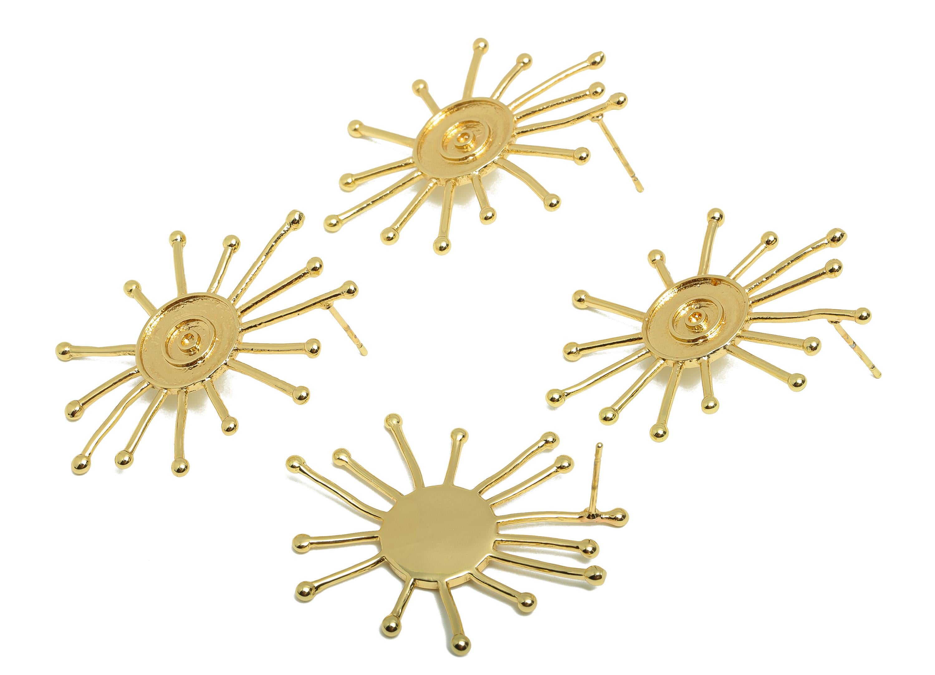 Brass Sunshine Earring - Textured Round Ear Stud for Girl- Gold Daily Wear Earring Post - 18K Real Gold Plating -36.93x31.34x1.89mm- RGP9005 - DOMEDBAZAAR