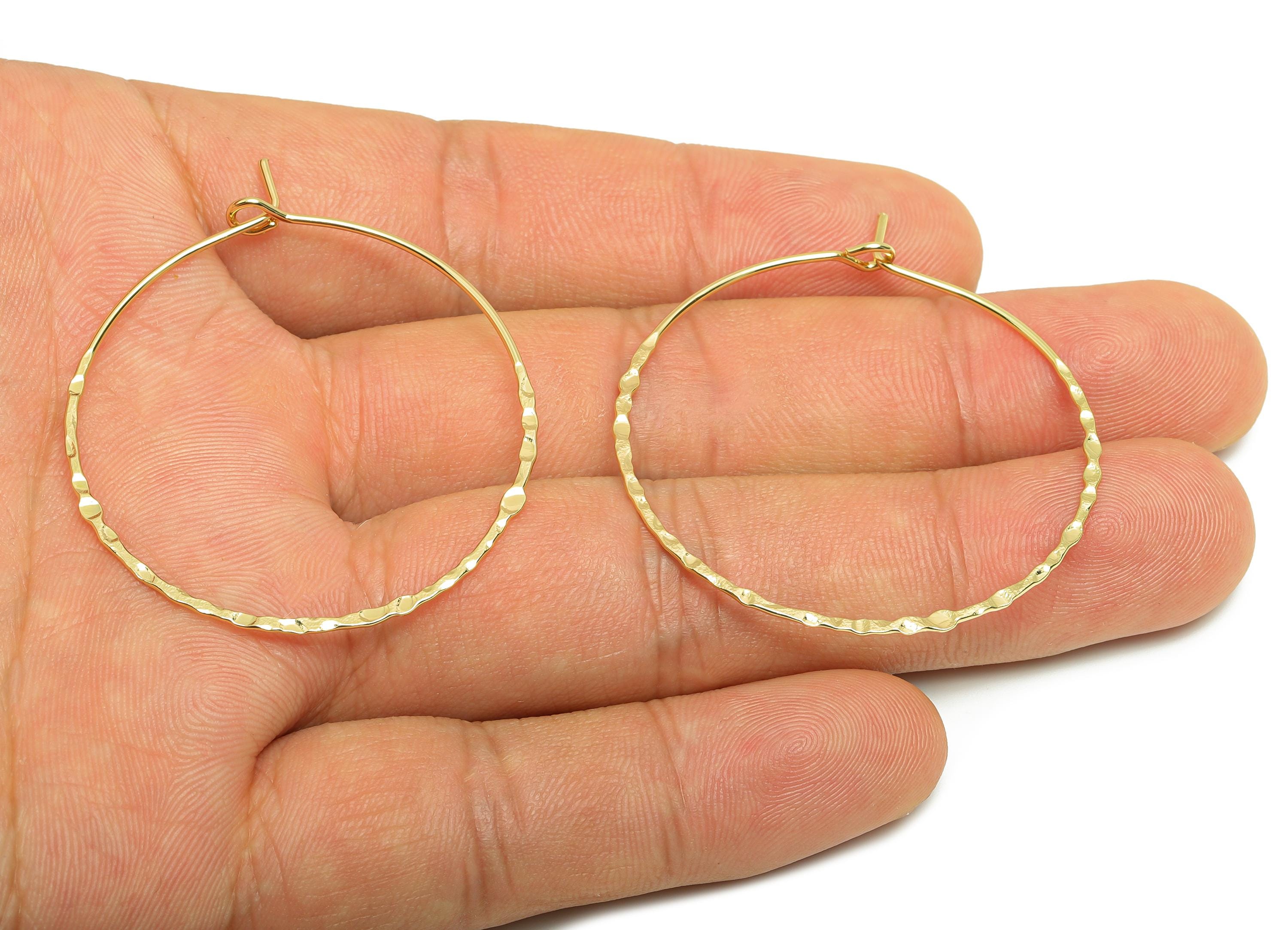 Brass Circle Hoop Earring - Gold Hammered Huggie Earring Wire - Round Daily Wear Earring - 18K Real Gold Plating-45.61x40.47x0.69mm- RGP9007 - DOMEDBAZAAR