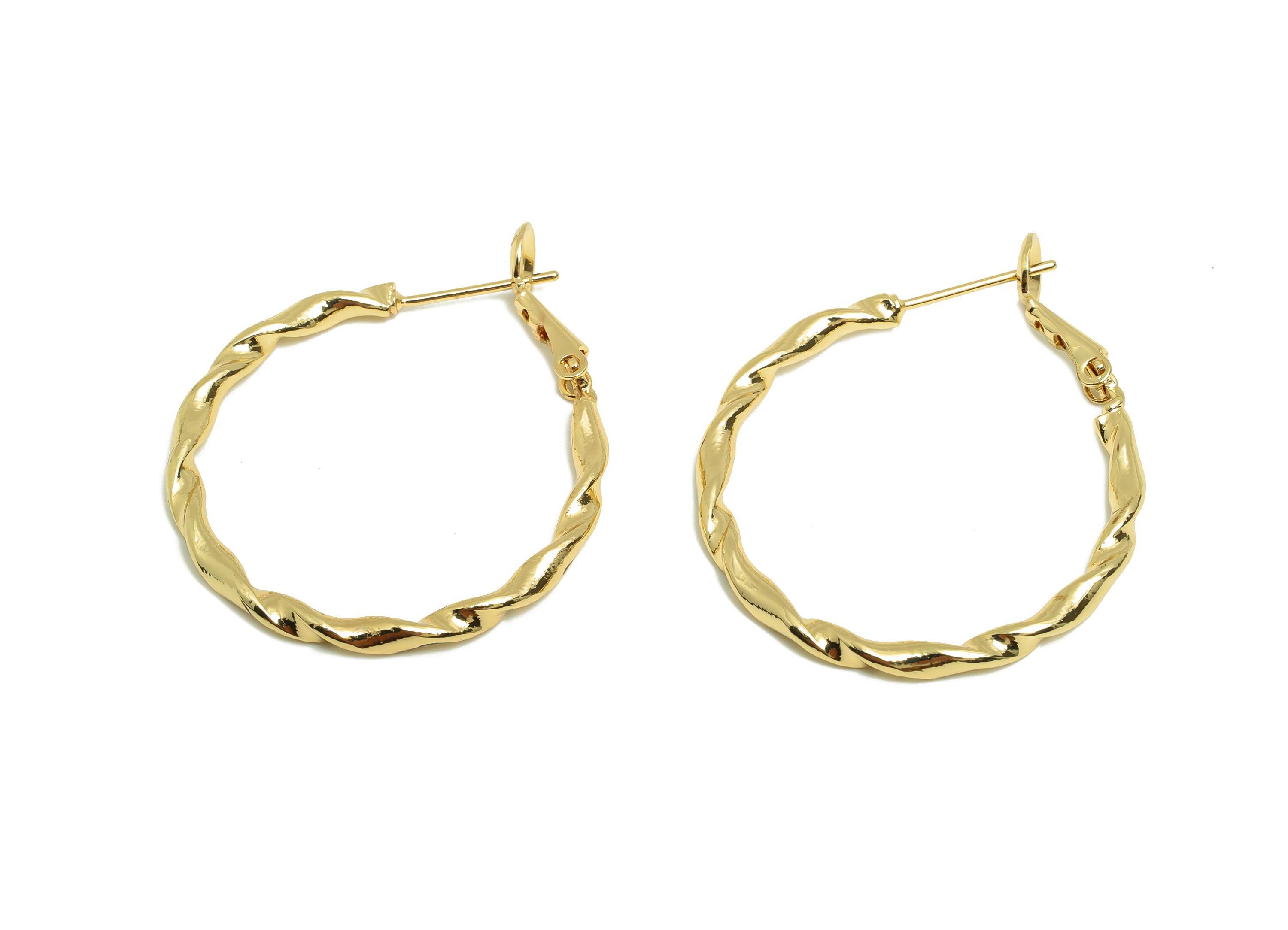 Brass Twisted Hoop Ear - Gold Huggie Earring for Girl&#39;s - Wave Round Daily Wear Earring - 18K Real Gold Plated - 30.63x30.08x2.15mm- RGP9009 - DOMEDBAZAAR