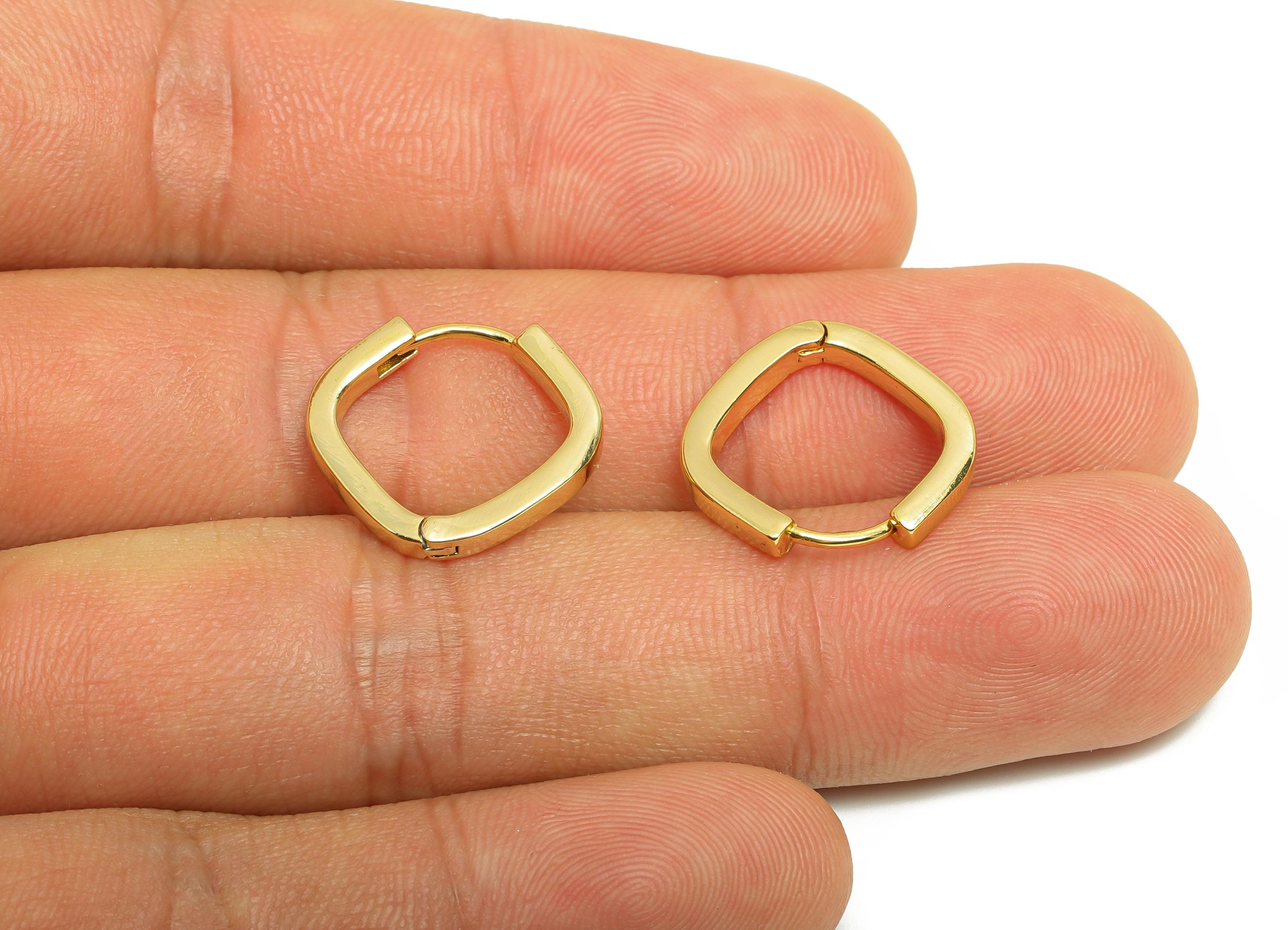 Brass Square Hoop Earring - Gold Huggie Earring for Girls - Square Daily Wear Hoop Earring - 18K Real Gold Plated- 16.1x15.99x2.28mm-RGP9011 - DOMEDBAZAAR
