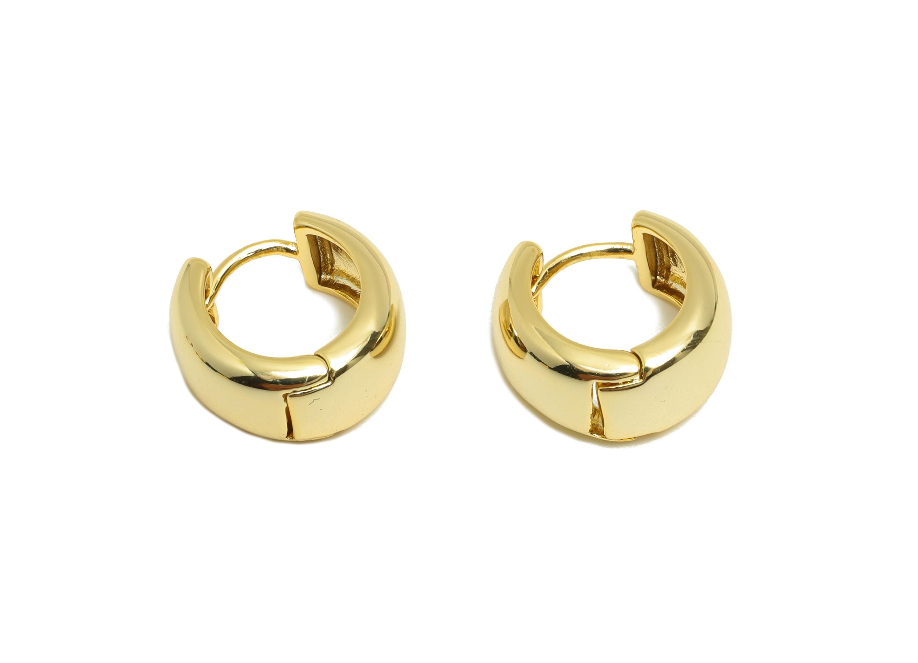 Brass Round Hoop Earring - Gold Huggie Earring for Girl&#39;s - Thick Circle Daily Wear Ear - 18K Real Gold Plated - 13.65x6.54x2.1mm - RGP9013 - DOMEDBAZAAR