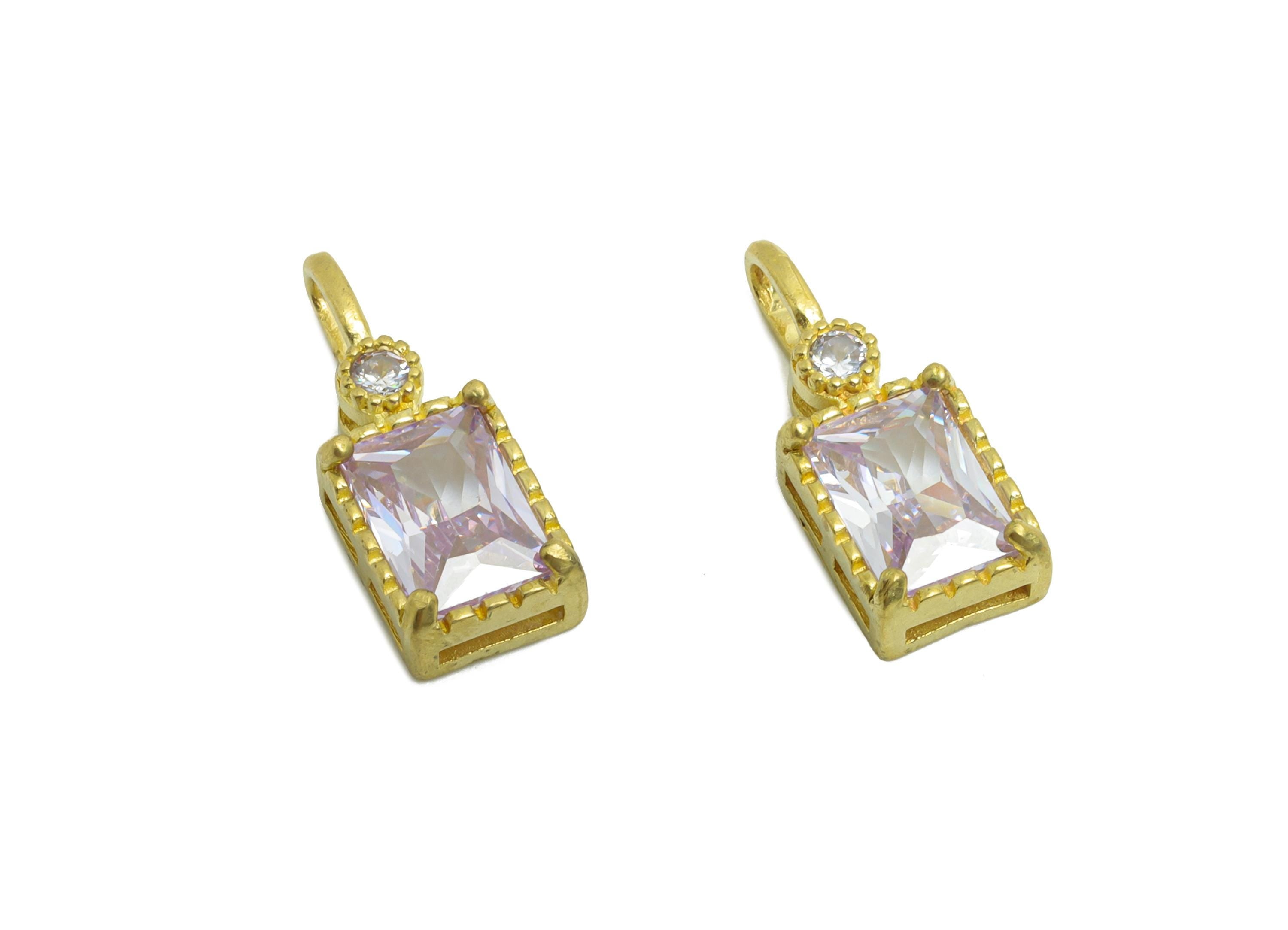 Rectangular Gemstone Pendant - Raw Brass Zircon Geometry Pendant - Luxury Charm Rectangular Gem Accent Stone - 15x6x3mm - PP10842 - DOMEDBAZAAR