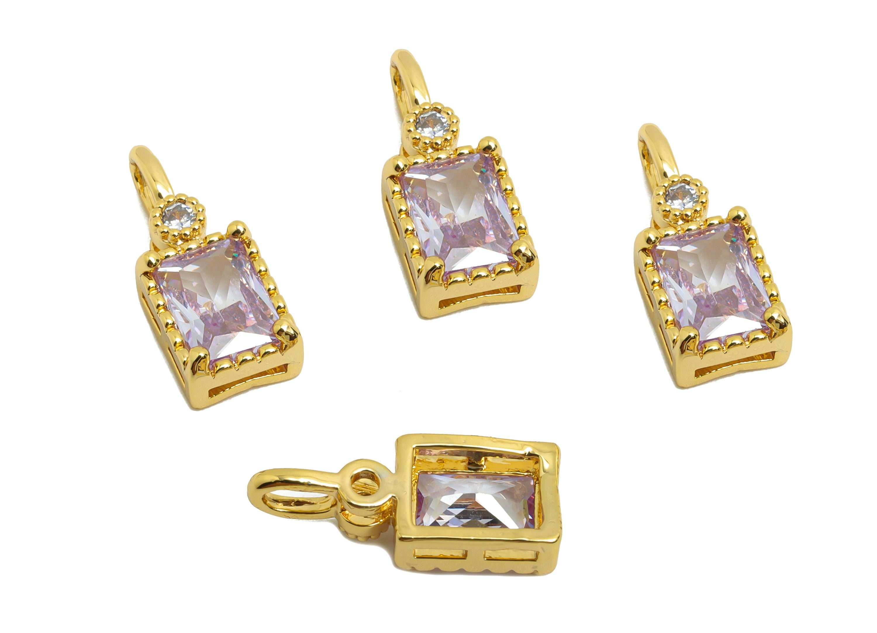 Rectangular Gemstone Gold Pendant - Brass Zircon Geometry Pendant - Luxury Gold Charm Rectangular Gem Accent Stone - 15x6x3mm - RGP10131 - DOMEDBAZAAR