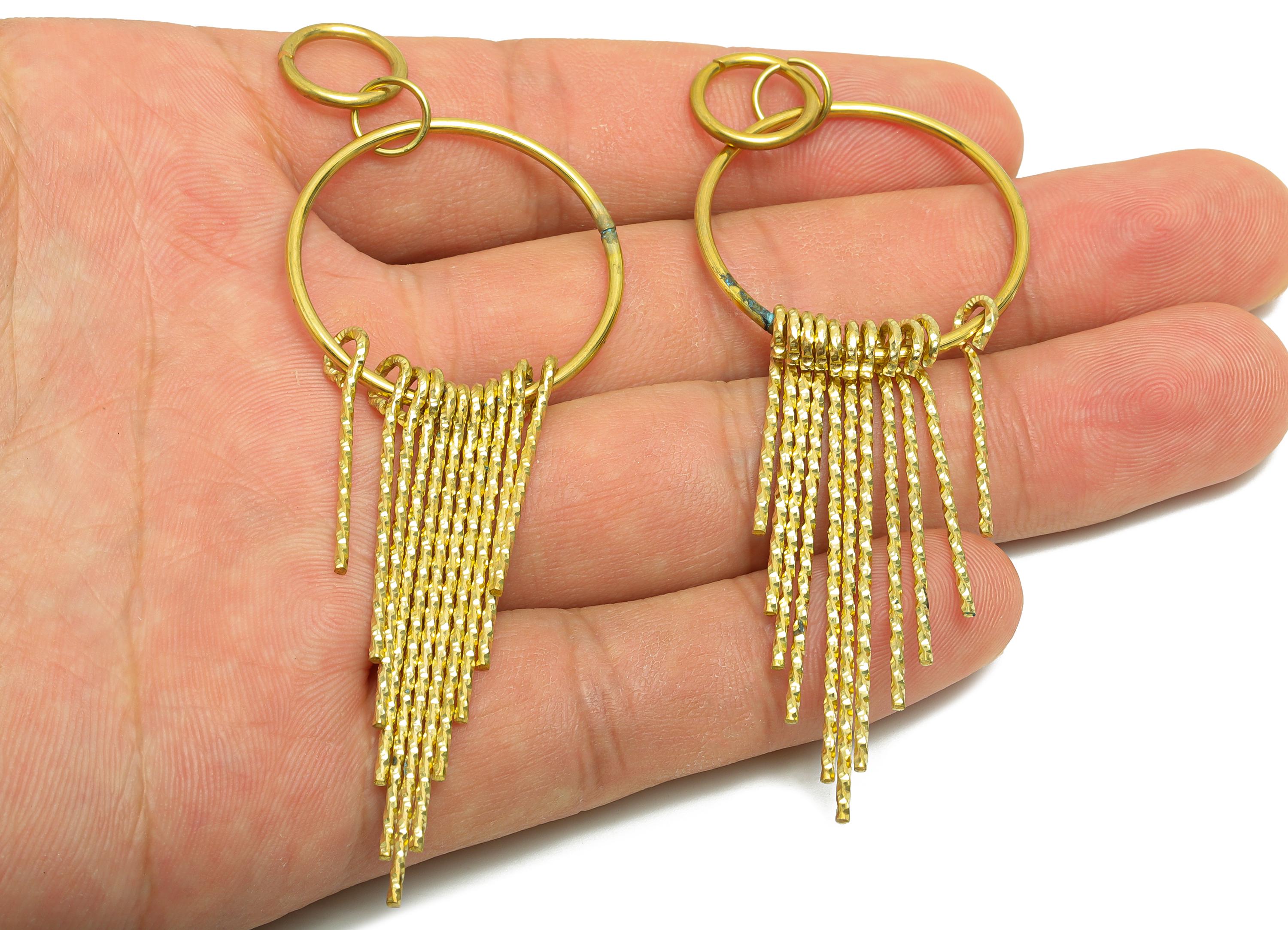 Dangle Tassel Earring Charm - Raw Brass Boho Textured Tassel Wire Charm - Layered Fringe for Bold Look Earring Charm - 90x30x5mm - PP10834 - DOMEDBAZAAR