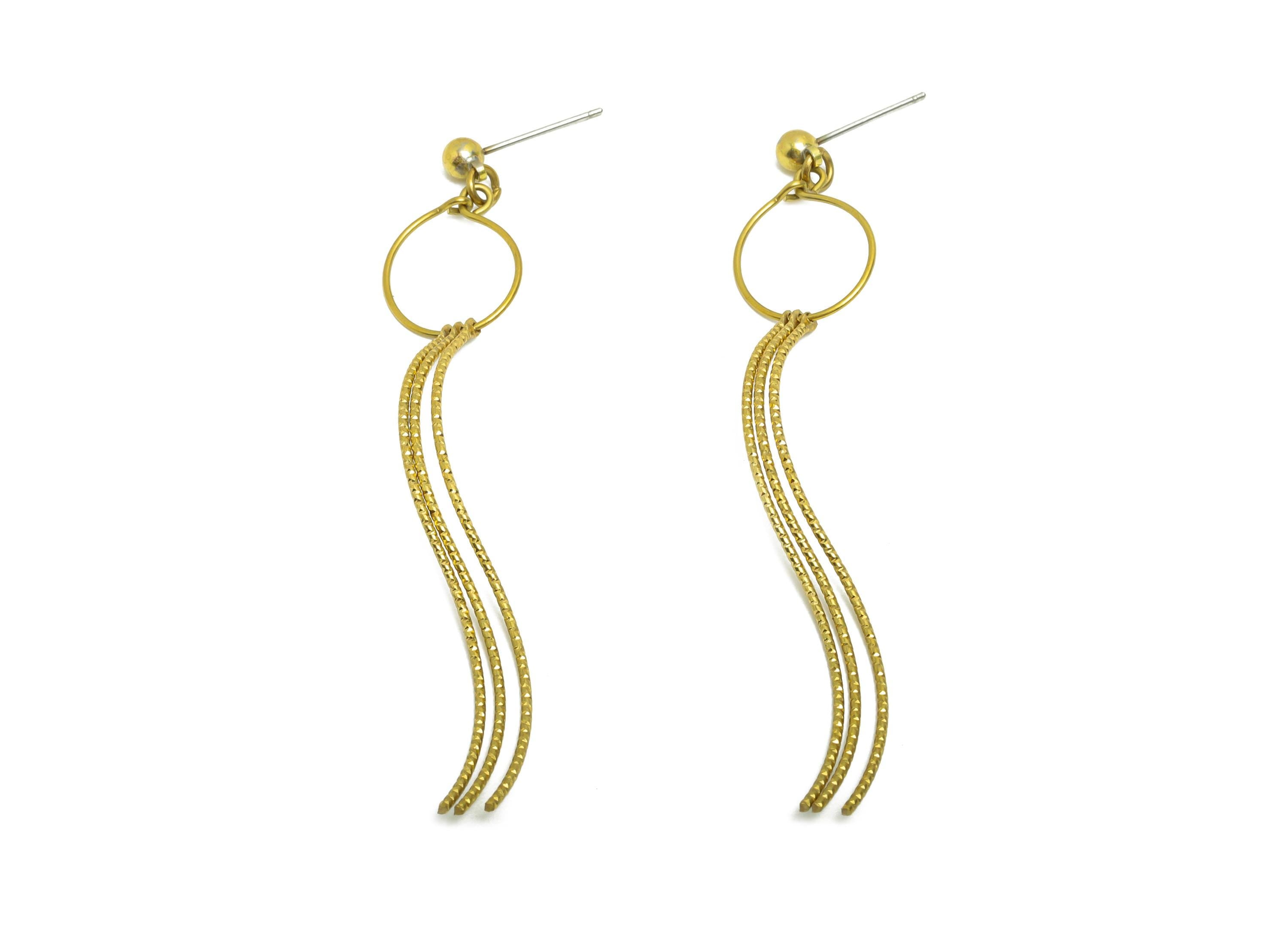 Dangle Tassel Earring Stud - Raw Brass Boho Textured Tassel Wavy Wire Post - Layered Fringe Earring for Bold Look Post - 75x13x4mm - PP10832 - DOMEDBAZAAR