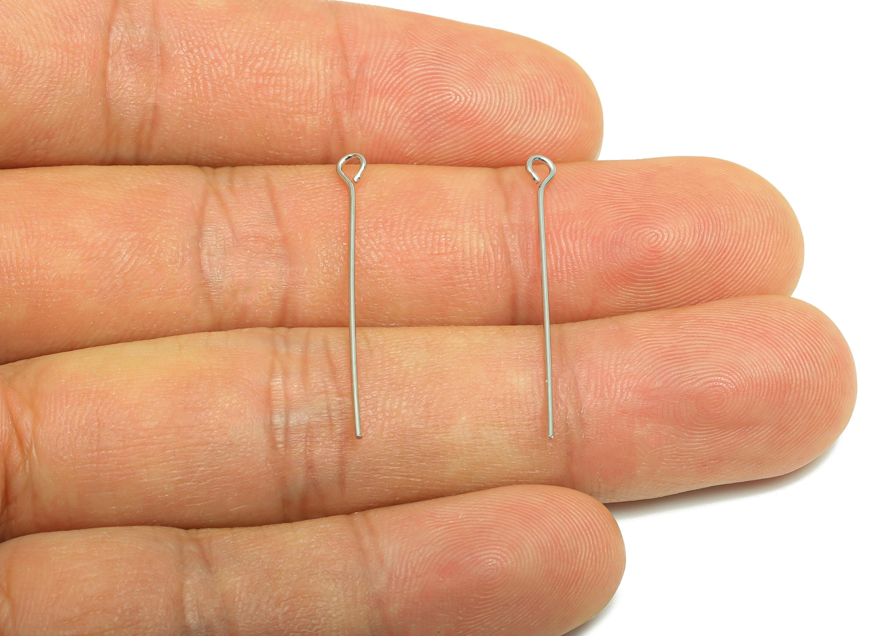 Brass Eye Pin - Brass Bead Threading Component Assembly - Brass Linking Bead Components - 18k Real White Gold Plated - 30x2x0.6mm - RGP10276 - DOMEDBAZAAR