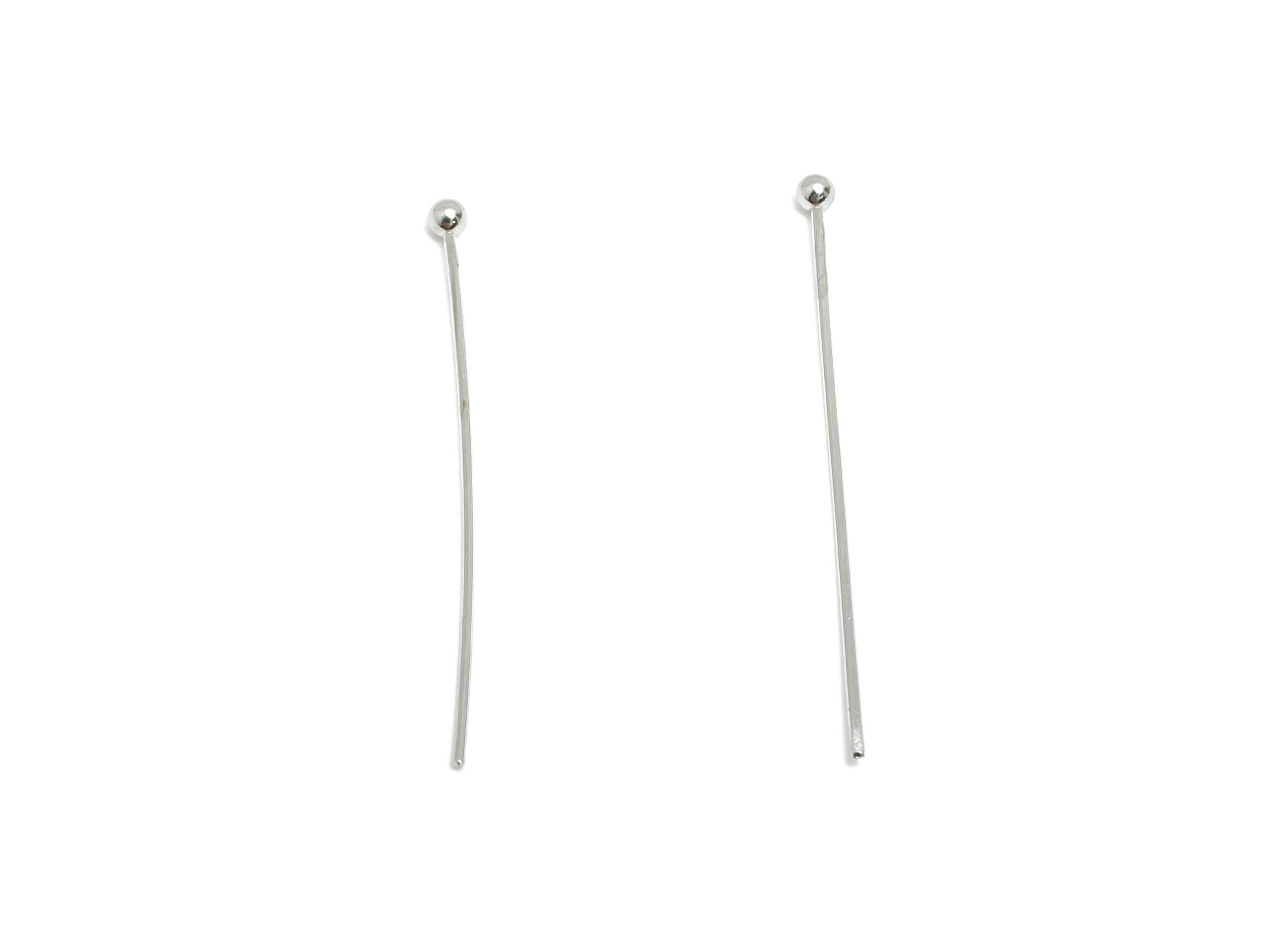30mm Ball Head Pin Charm - Brass Essential Beading - Craft Supplies For Bead - Bead Stopper - 18k Real White Gold Plated - RGP10279 - DOMEDBAZAAR
