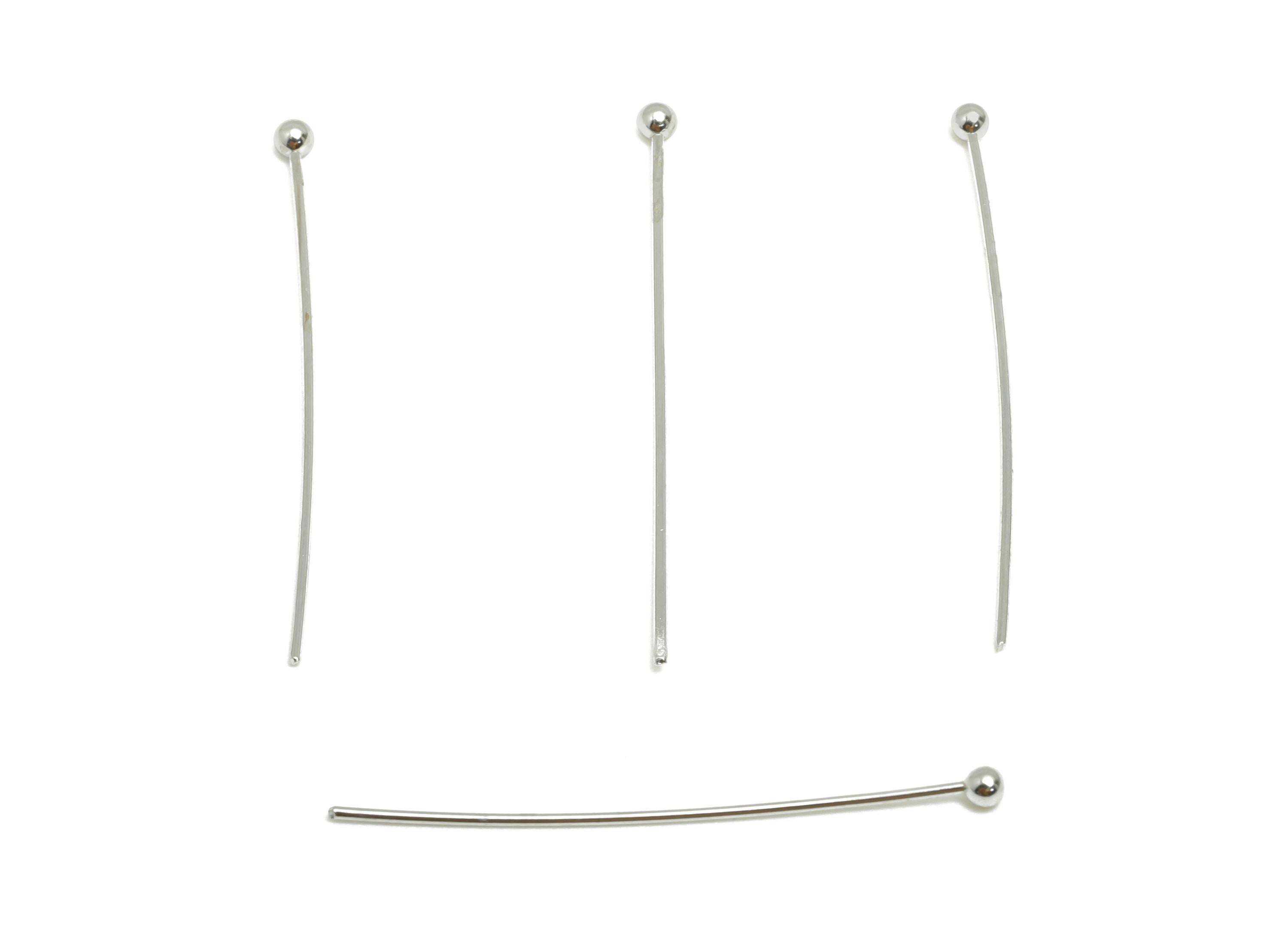 30mm Ball Head Pin Charm - Brass Essential Beading - Craft Supplies For Bead - Bead Stopper - 18k Real White Gold Plated - RGP10279 - DOMEDBAZAAR