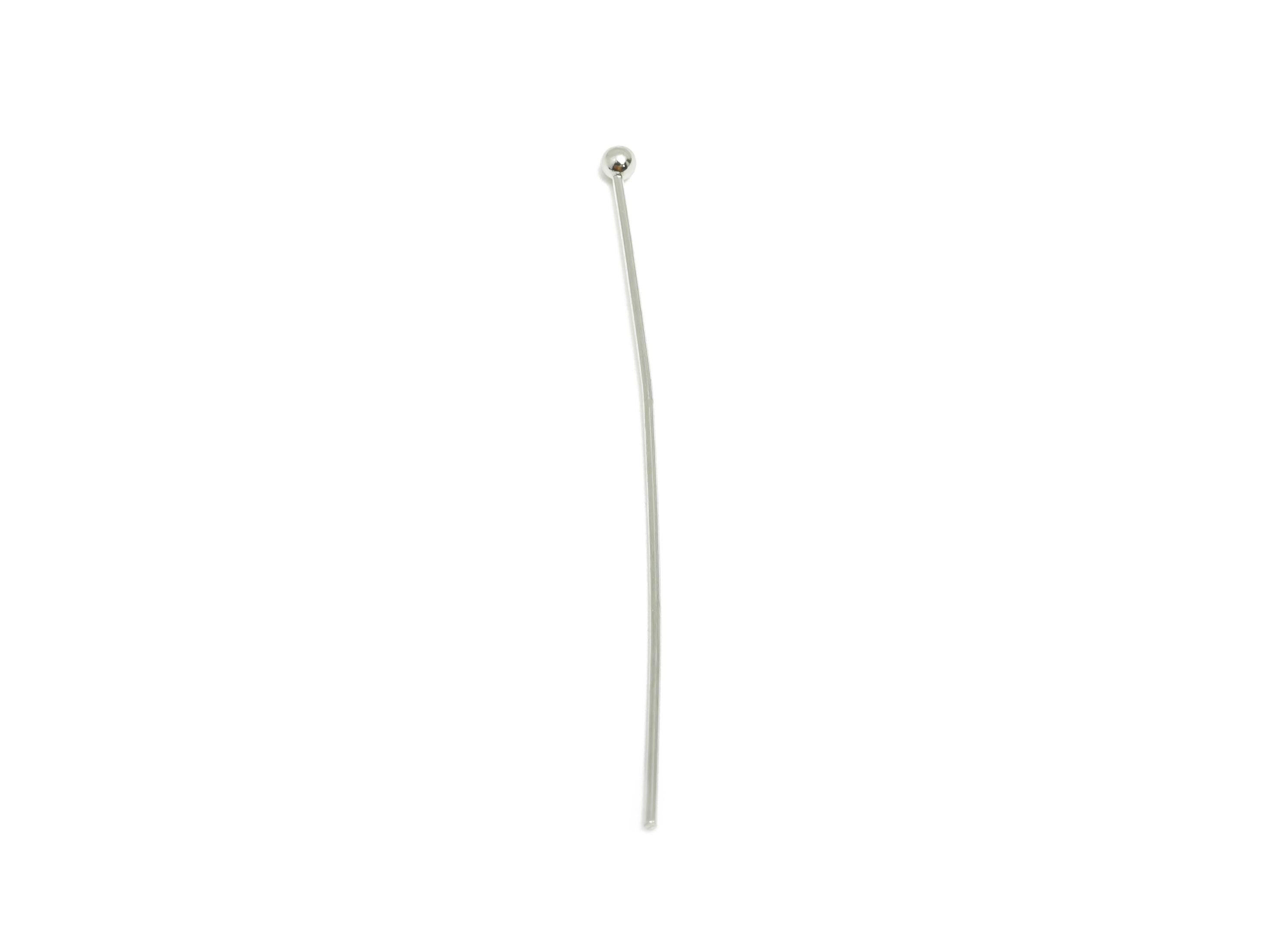 40mm Ball Head Pin Charm - Brass Essential Beading - Craft Supplies For Bead - Bead Stopper - 18k Real White Gold Plated - RGP10280 - DOMEDBAZAAR
