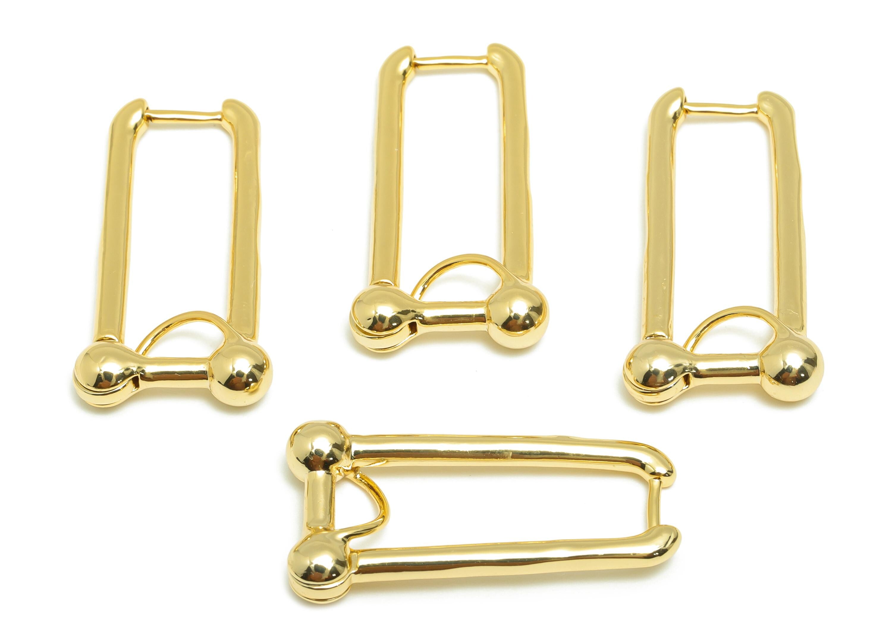 Brass Rectangle Hoop Earring - Gold Huggie Earring for Women - Thick Daily Wear Earring - 18K Real Gold Plating -29.67x15.34x4.98mm -RGP9127 - DOMEDBAZAAR