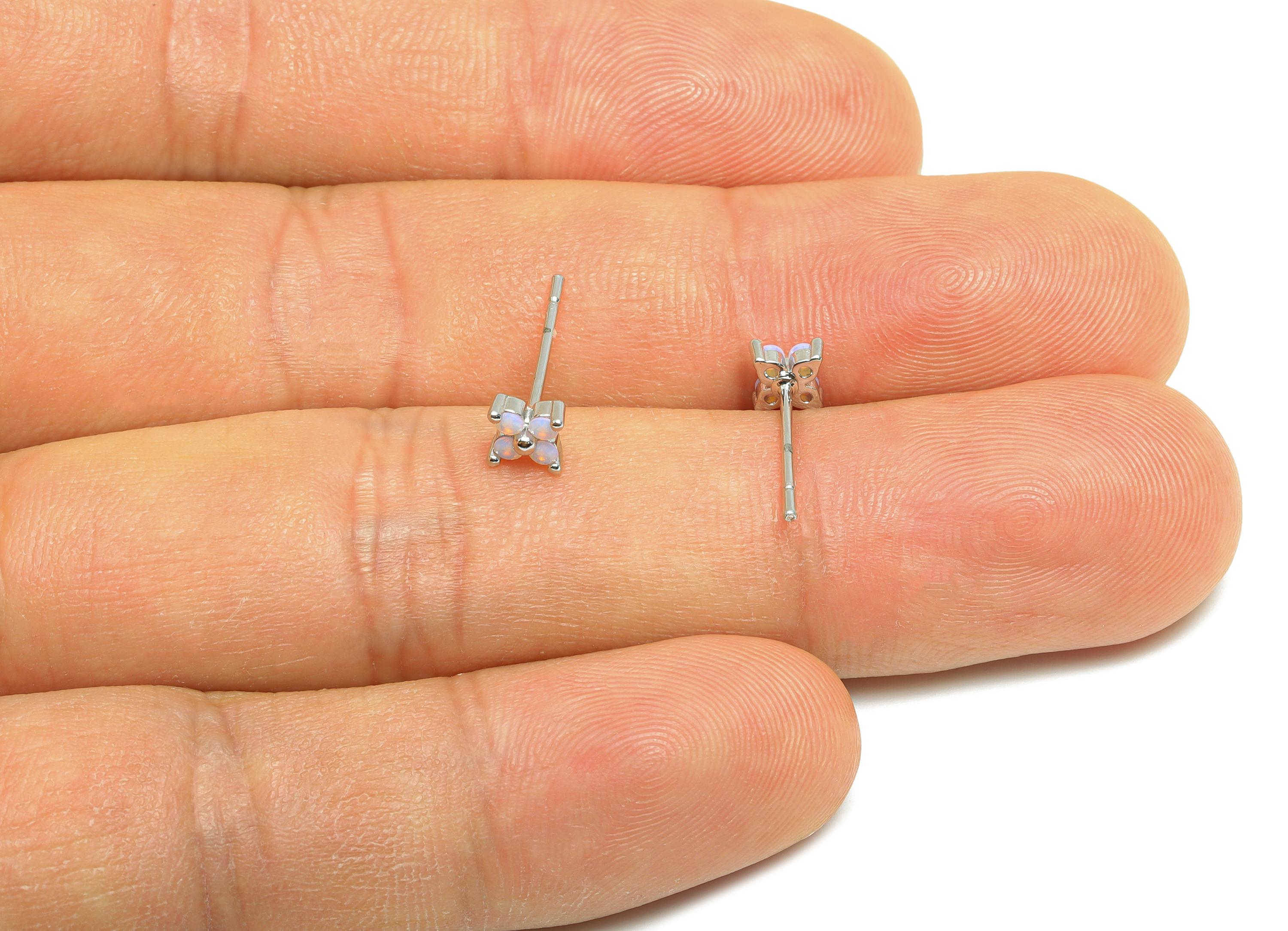 Brass Dainty Earring Stud - Brass Elegant Flower Earring Stud - Opalite Natural Stone Classic Jewelry - White Gold Plated - 4x4x2mm-RGP10316 - DOMEDBAZAAR