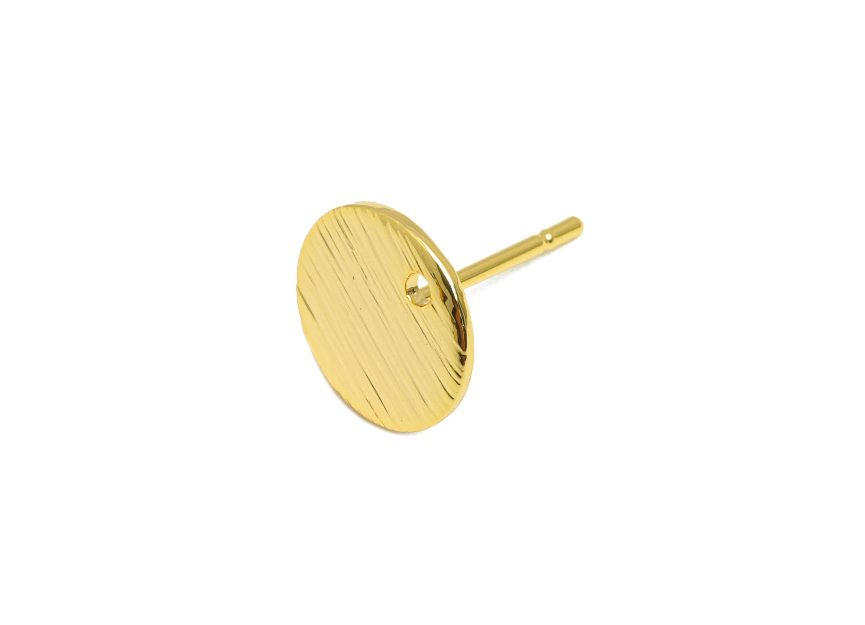 Gold Textured Round Earring - Brass Minimalist Circle Earring Post - Fashion Geometry Jewelry - 18k Real Gold Plated - 10x10x10mm -RGP10304 - DOMEDBAZAAR