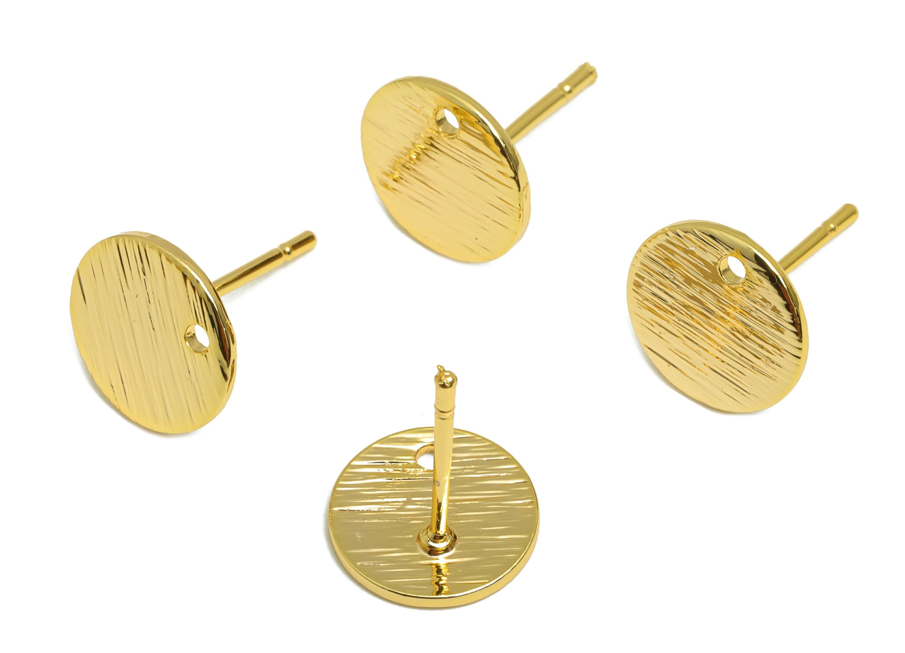 Gold Textured Round Earring - Brass Minimalist Circle Earring Post - Fashion Geometry Jewelry - 18k Real Gold Plated - 10x10x10mm -RGP10304 - DOMEDBAZAAR