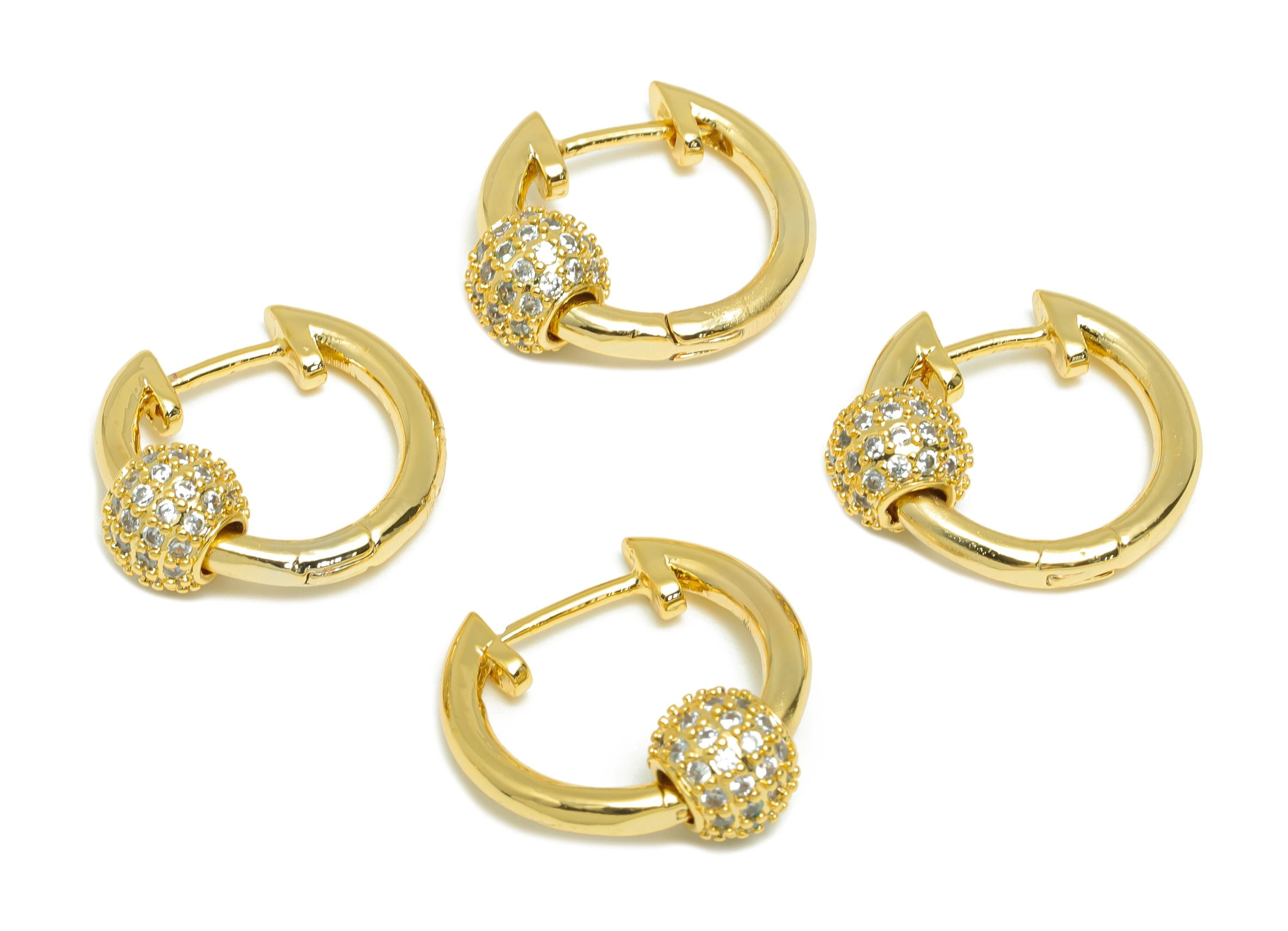 Brass Beads Hoop Ear - Gold Zircon Huggie Earring for Girl&#39;s - Circle Daily Wear Earring - 18K Real Gold Plated -17.98x15.92x2.21mm- RGP9129 - DOMEDBAZAAR