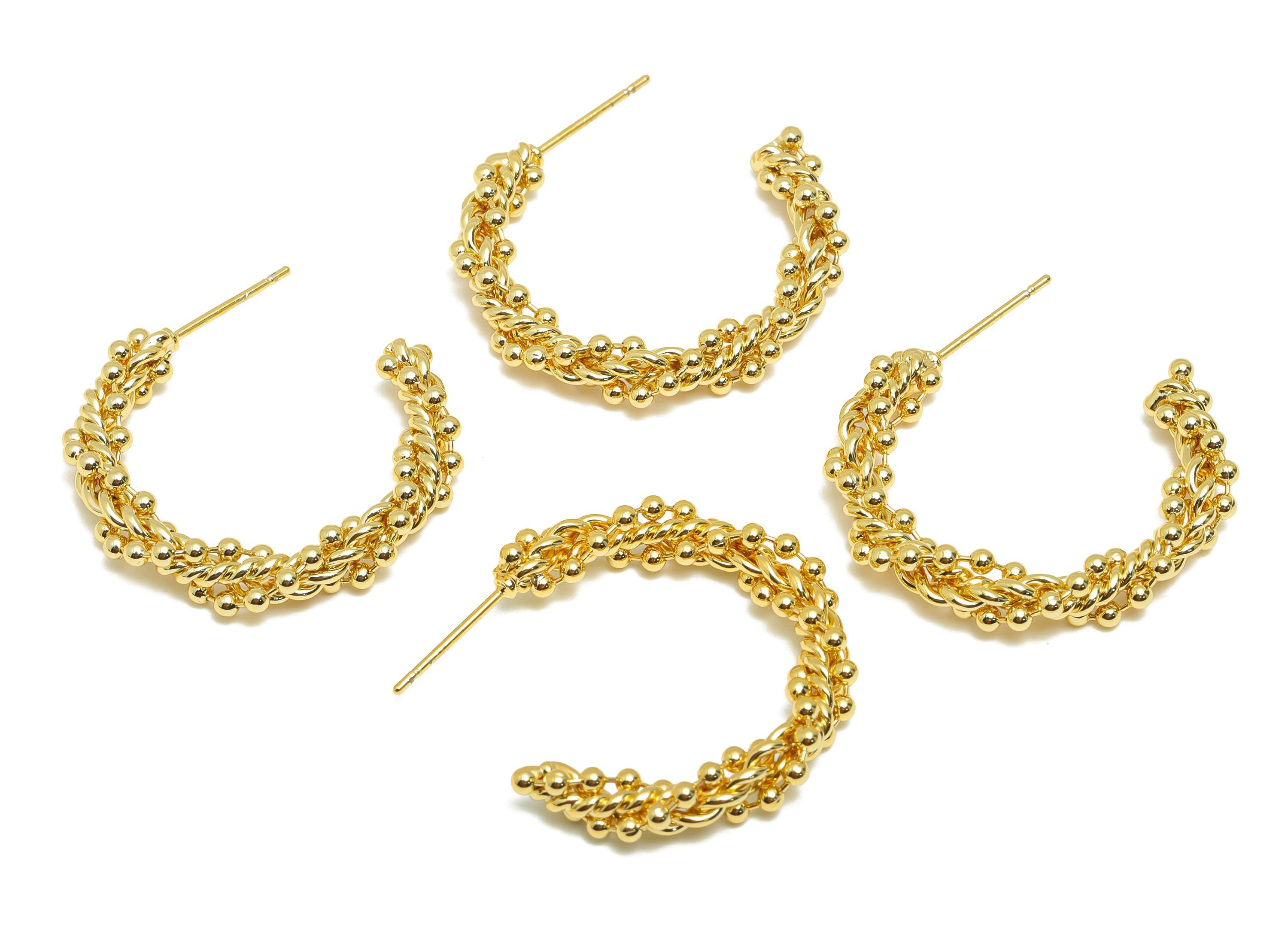 Brass Twisted Earring Stud - Gold C Hoop Earring Post for Girl- Ball Daily Wear Earring - 18K Real Gold Plated - 31.45x30.22x5.09mm- RGP9130 - DOMEDBAZAAR