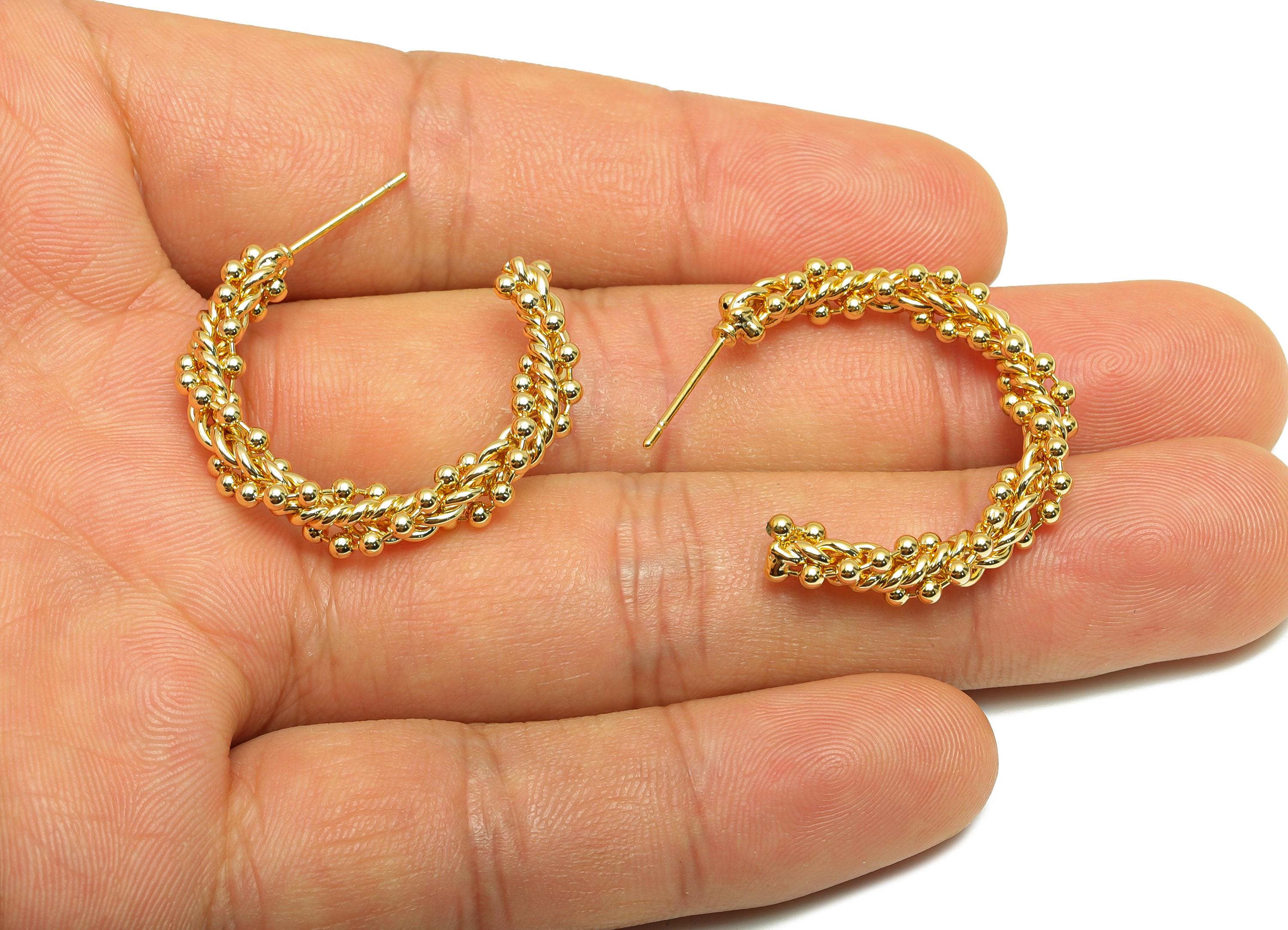 Brass Twisted Earring Stud - Gold C Hoop Earring Post for Girl- Ball Daily Wear Earring - 18K Real Gold Plated - 31.45x30.22x5.09mm- RGP9130 - DOMEDBAZAAR
