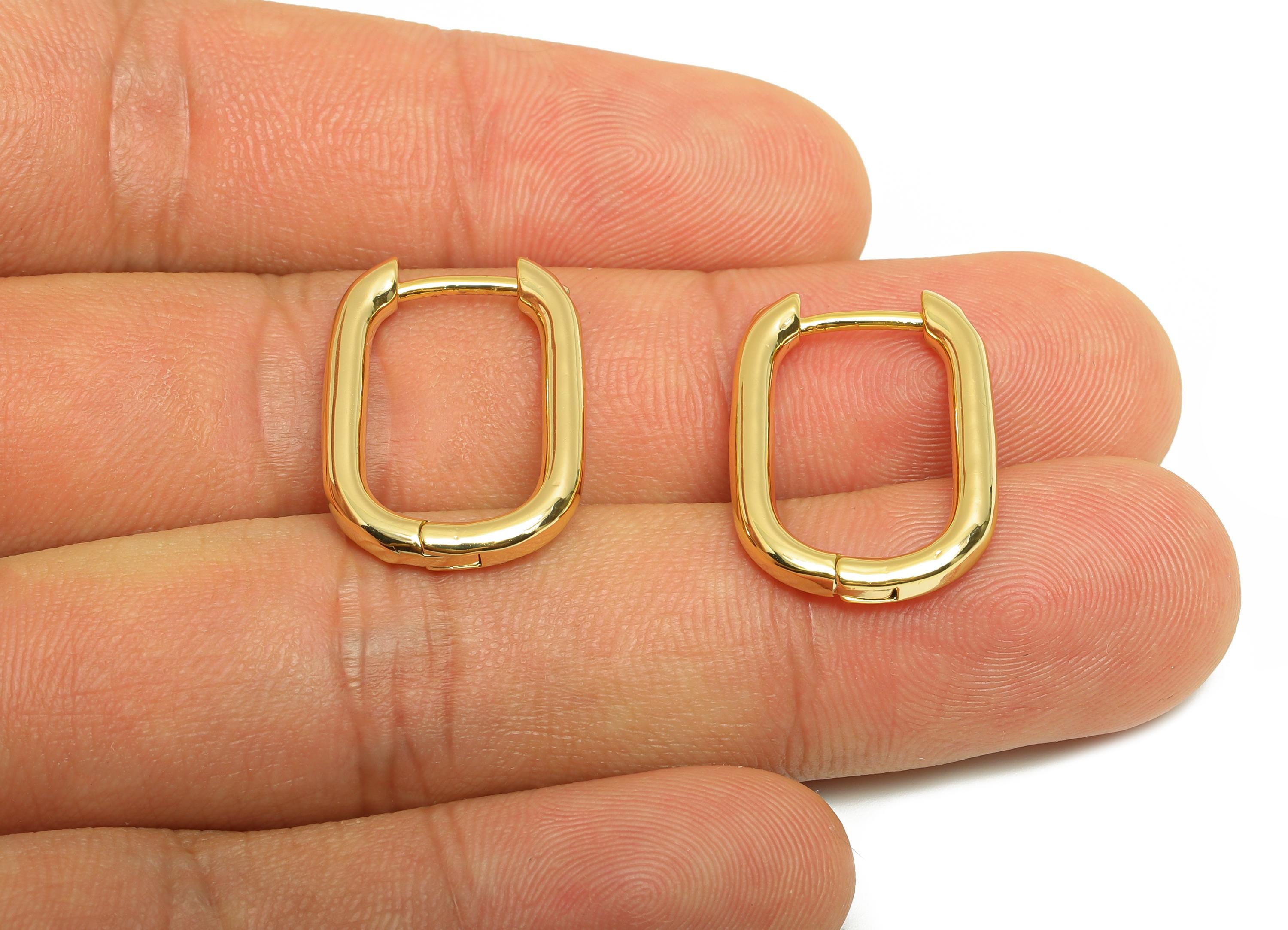 Brass Rectangle Hoop Earring - Gold U Huggie Earring Clasp for Girl - Daily Wear Earring - 18K Real Gold Plated - 22.17x14.87x2.54mm-RGP9016 - DOMEDBAZAAR