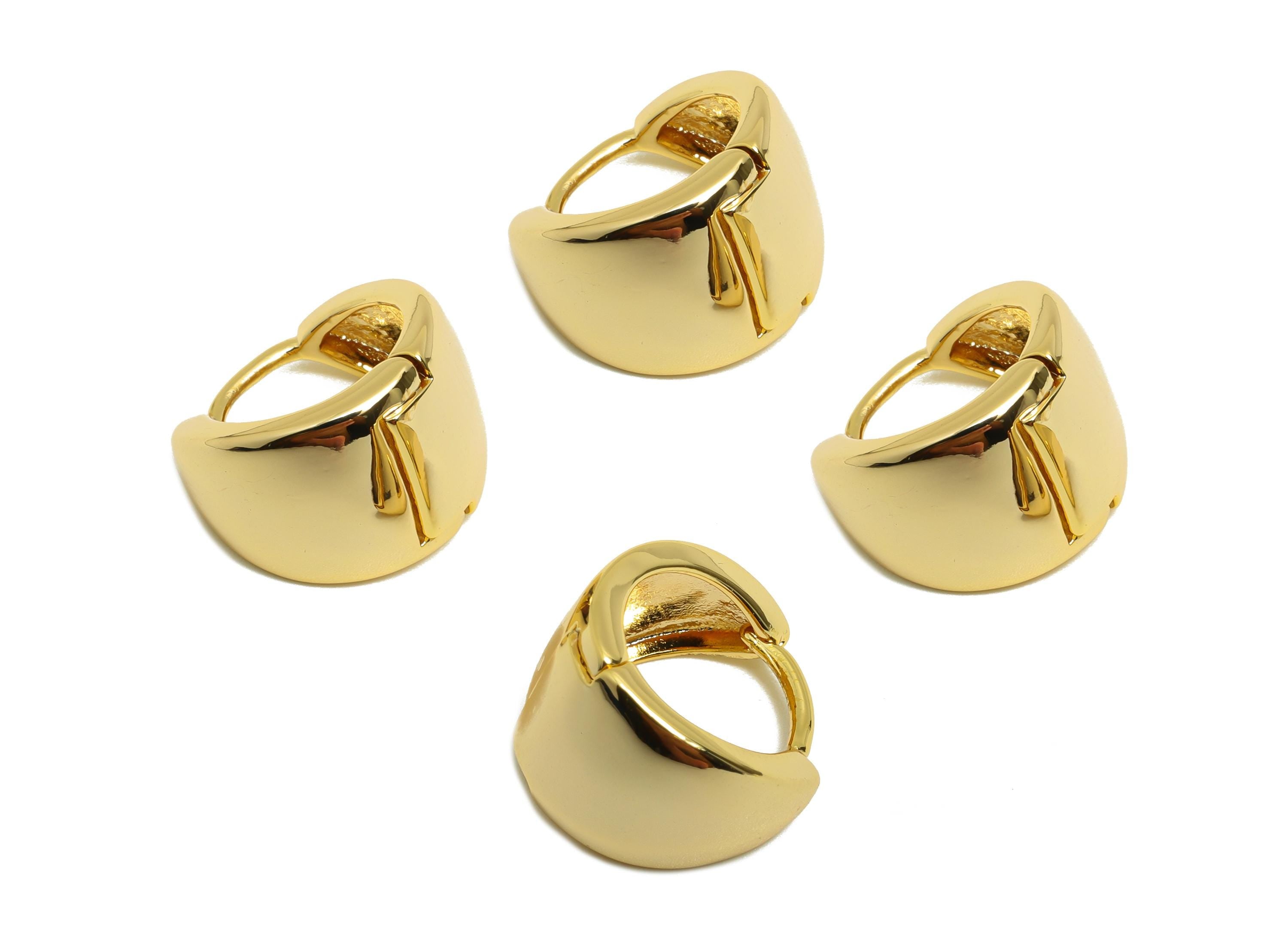Brass Round Hoop Earring - Gold Huggie Earring for Girl&#39;s - Thick Circle Daily Wear Ear - 18K Real Gold Plated - 14.07x9.88x2.12mm - RGP9017 - DOMEDBAZAAR