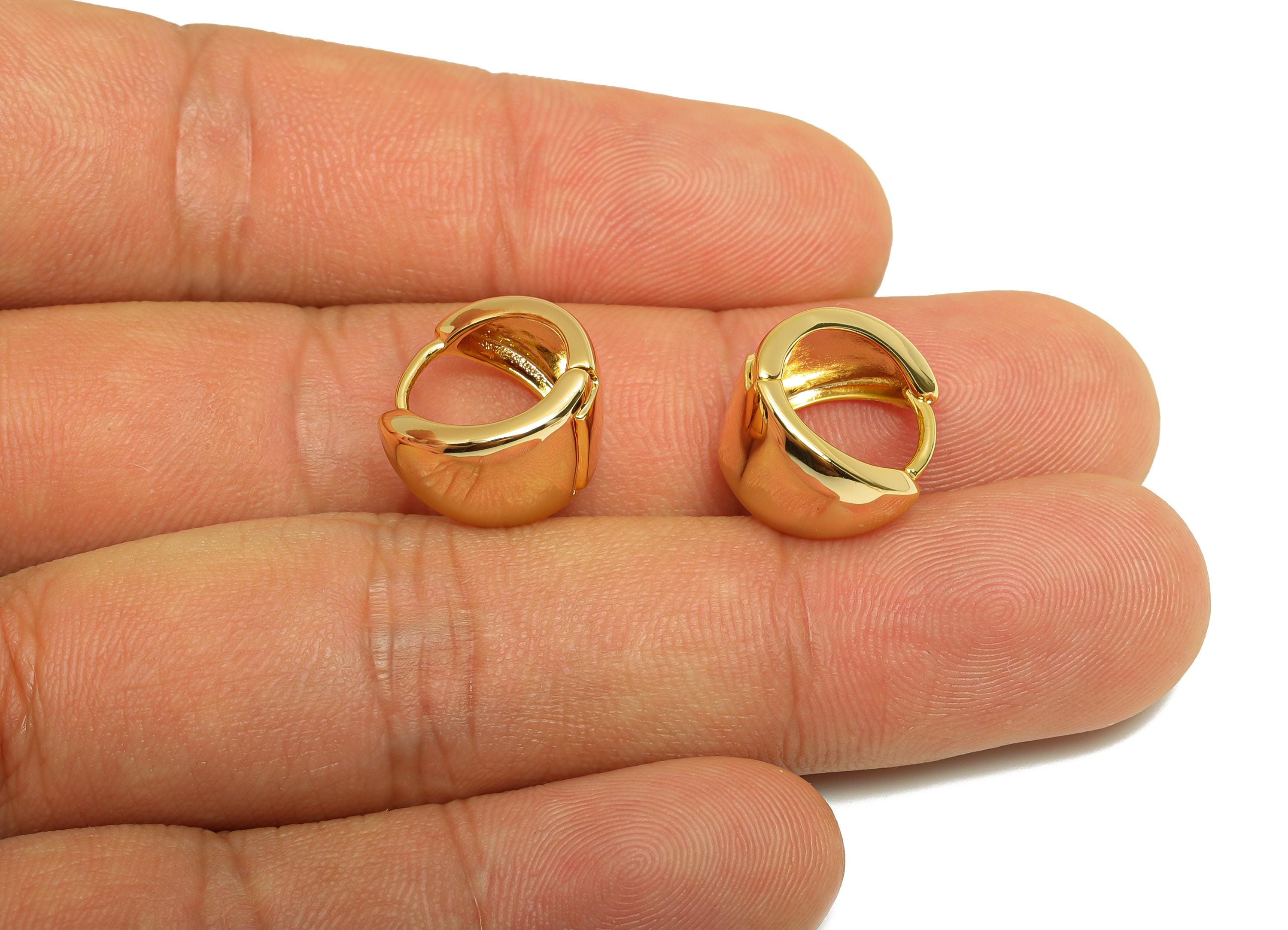 Brass Round Hoop Earring - Gold Huggie Earring for Girl&#39;s - Thick Circle Daily Wear Ear - 18K Real Gold Plated - 14.07x9.88x2.12mm - RGP9017 - DOMEDBAZAAR