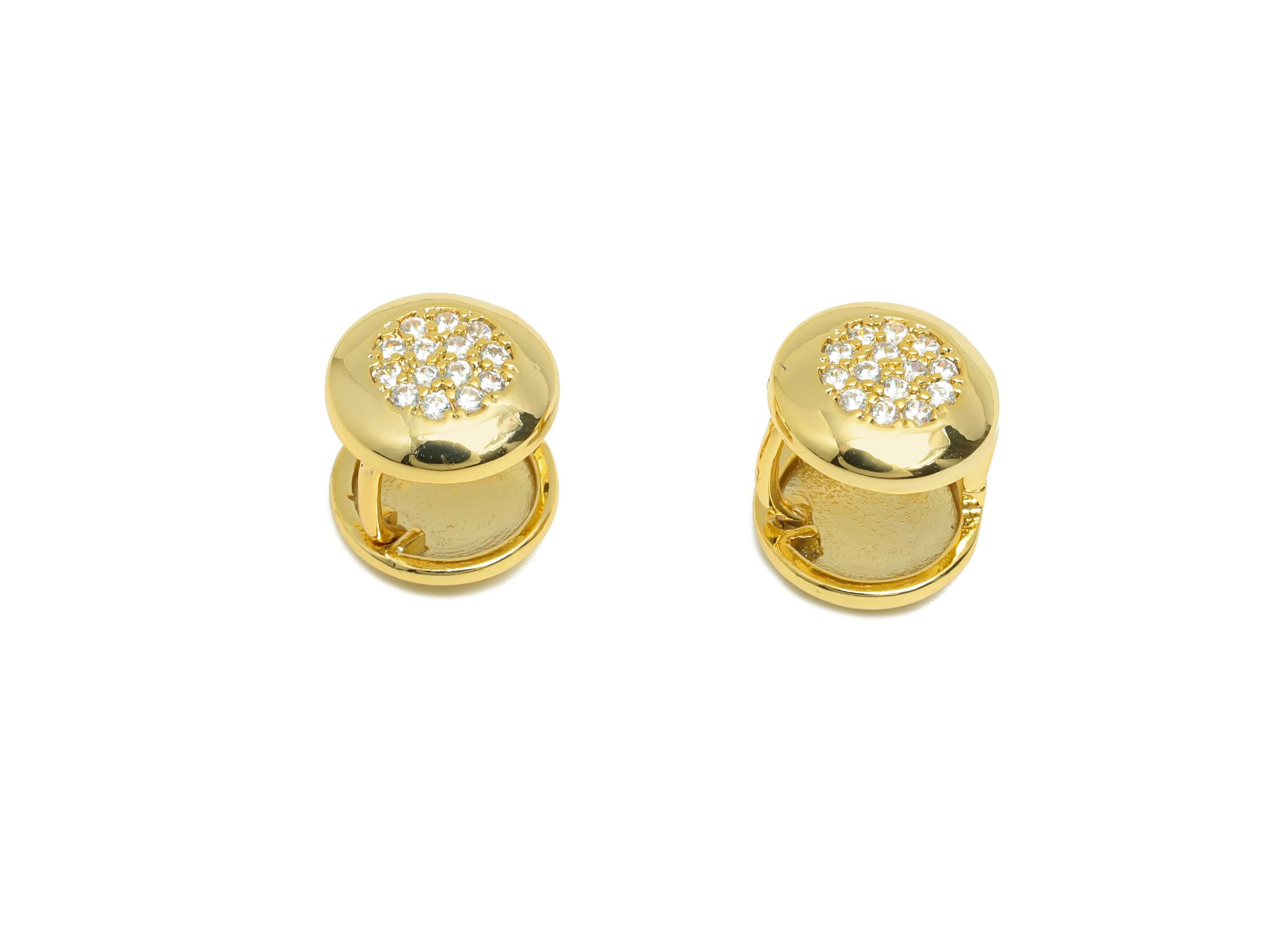 Brass Round Hoop Earring - Gold Zircon Cylinder Huggie Earring - Daily Wear Earring - 18K Real Gold Plating - 11.45x10.13x1.43mm - RGP9018 - DOMEDBAZAAR