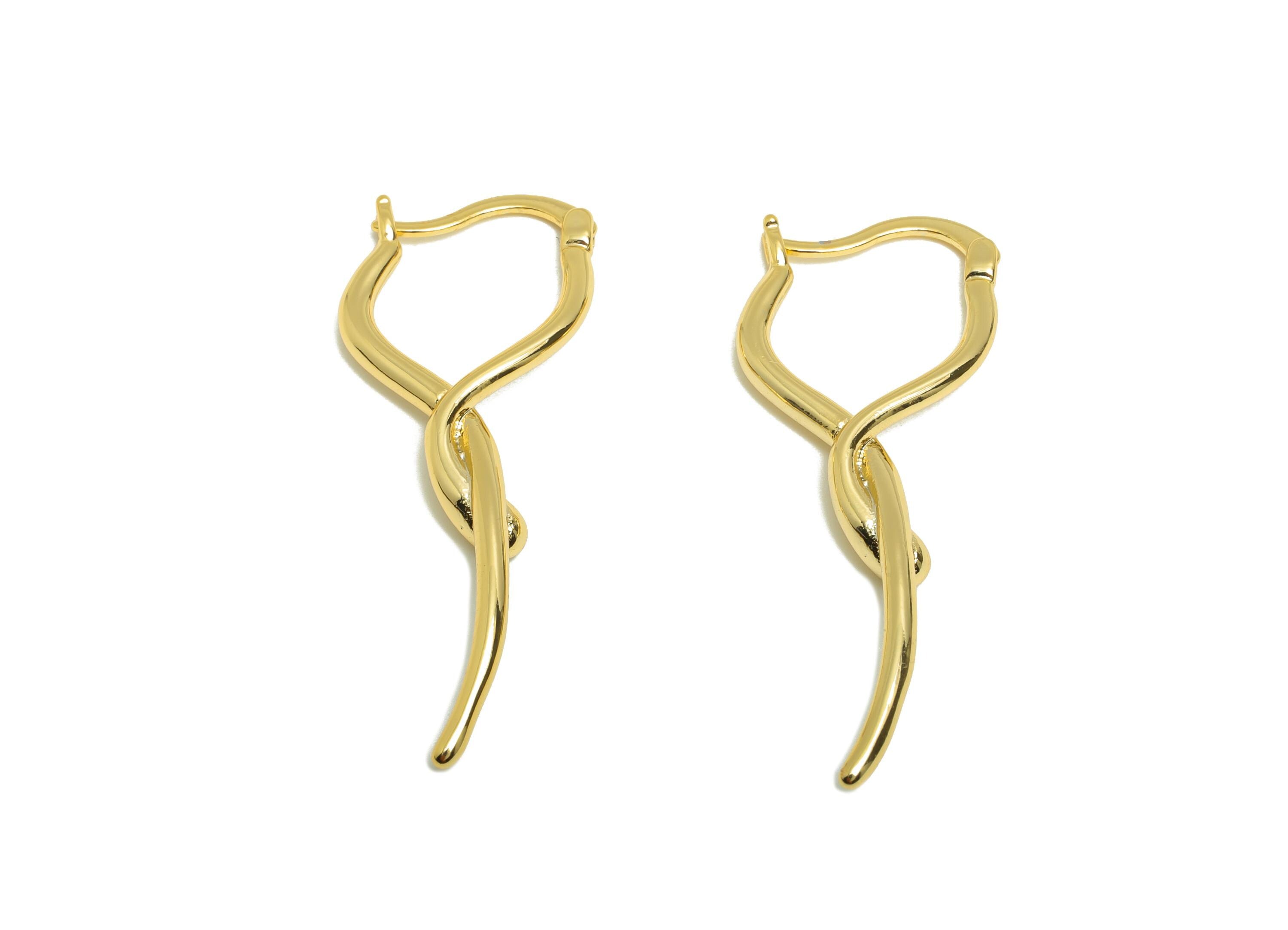 Brass Twisted Huggie Earring - Gold Intertwined Lines Ear for Girl - Daily Wear Earring - 18K Real Gold Plating - 43x14.78x1.82mm - RGP9016 - DOMEDBAZAAR