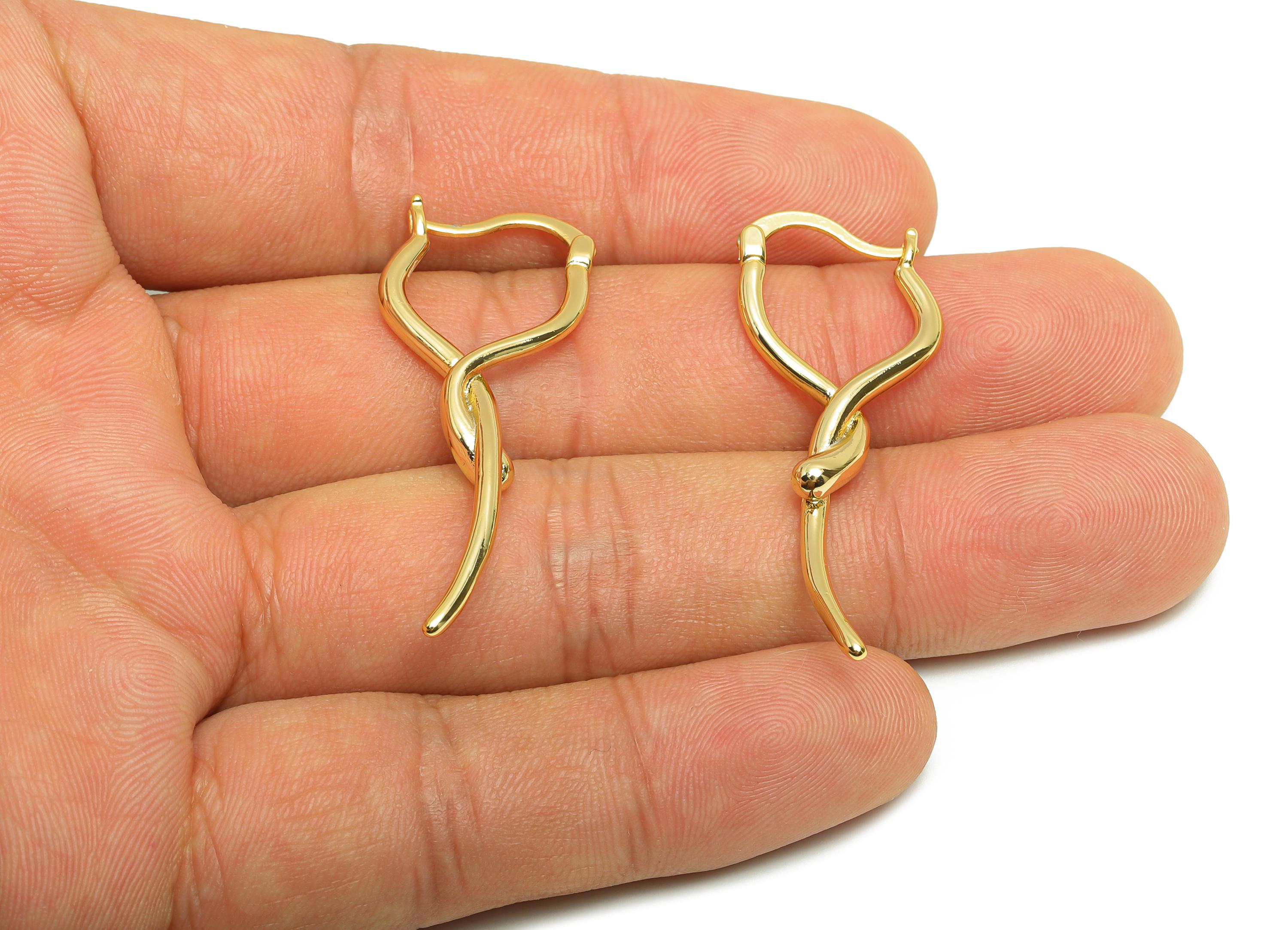 Brass Twisted Huggie Earring - Gold Intertwined Lines Ear for Girl - Daily Wear Earring - 18K Real Gold Plating - 43x14.78x1.82mm - RGP9016 - DOMEDBAZAAR