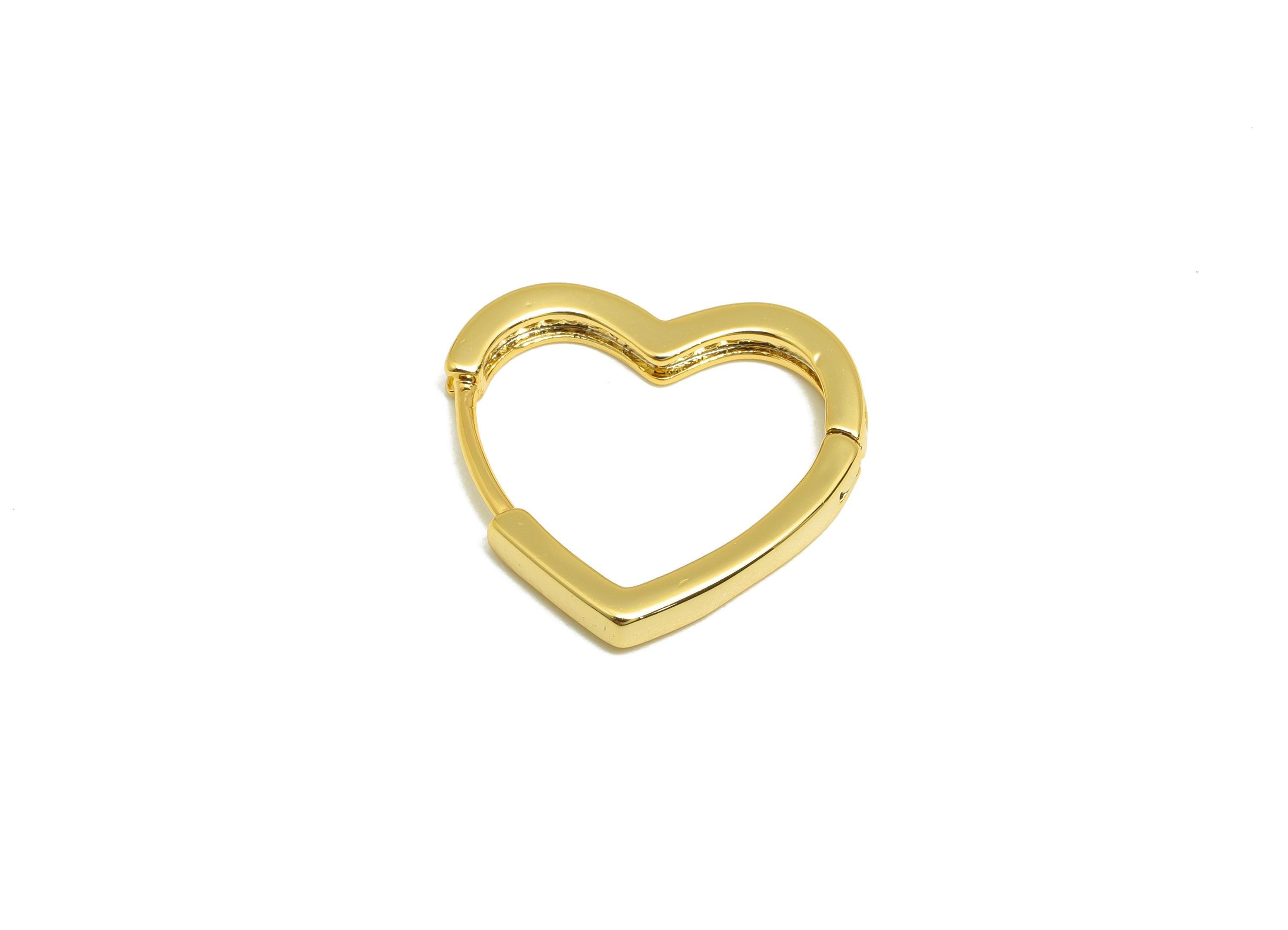 Brass Heart Hoop Ear - Gold Zircon Huggie Earring for Girl&#39;s - Valentine&#39;s Day Earring - 18K Real Gold Plated - 17.88x16.84x2.23mm - RGP9134 - DOMEDBAZAAR
