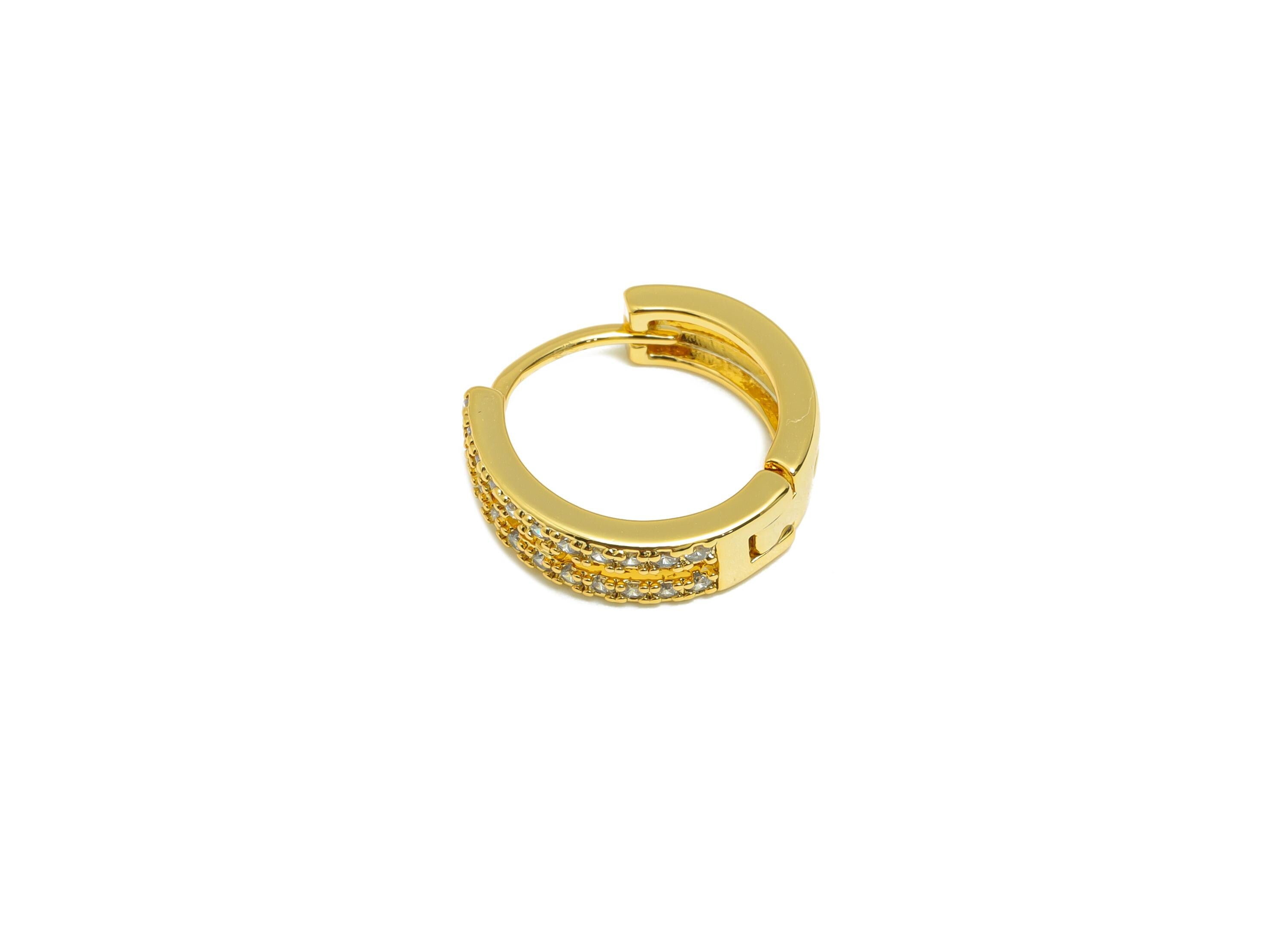 Brass Round Huggie Earring - Gold Zircon Earring for Girls - Textured Daily Wear Hoop Ear - 18K Real Gold Plated -13.66x12.92x1.71mm-RGP9135 - DOMEDBAZAAR